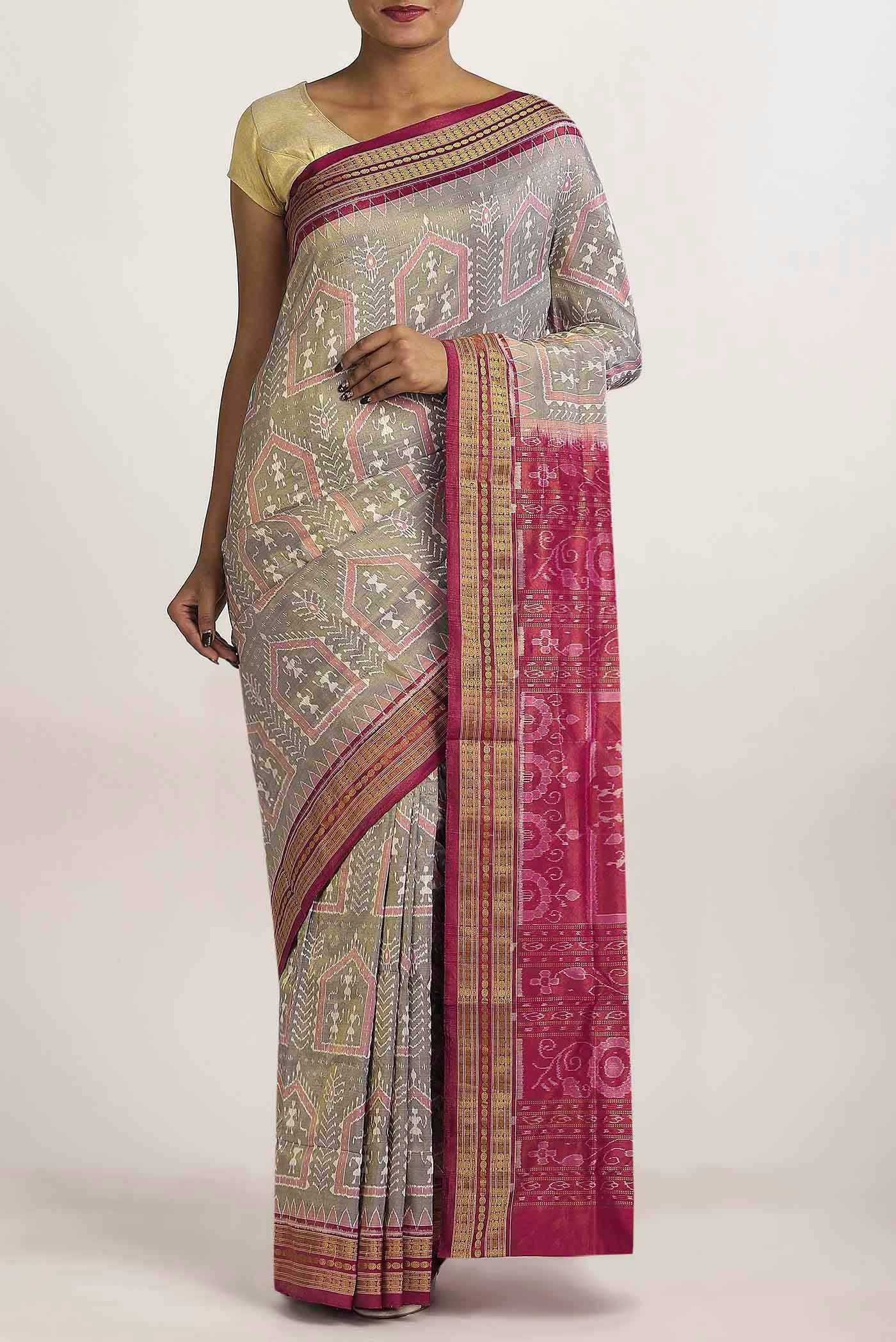 Grey Orissa Silk Saree
