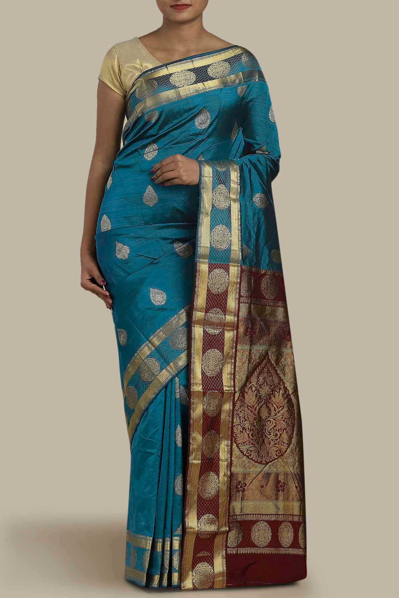 Blue Blended Bangalore Silk Saree