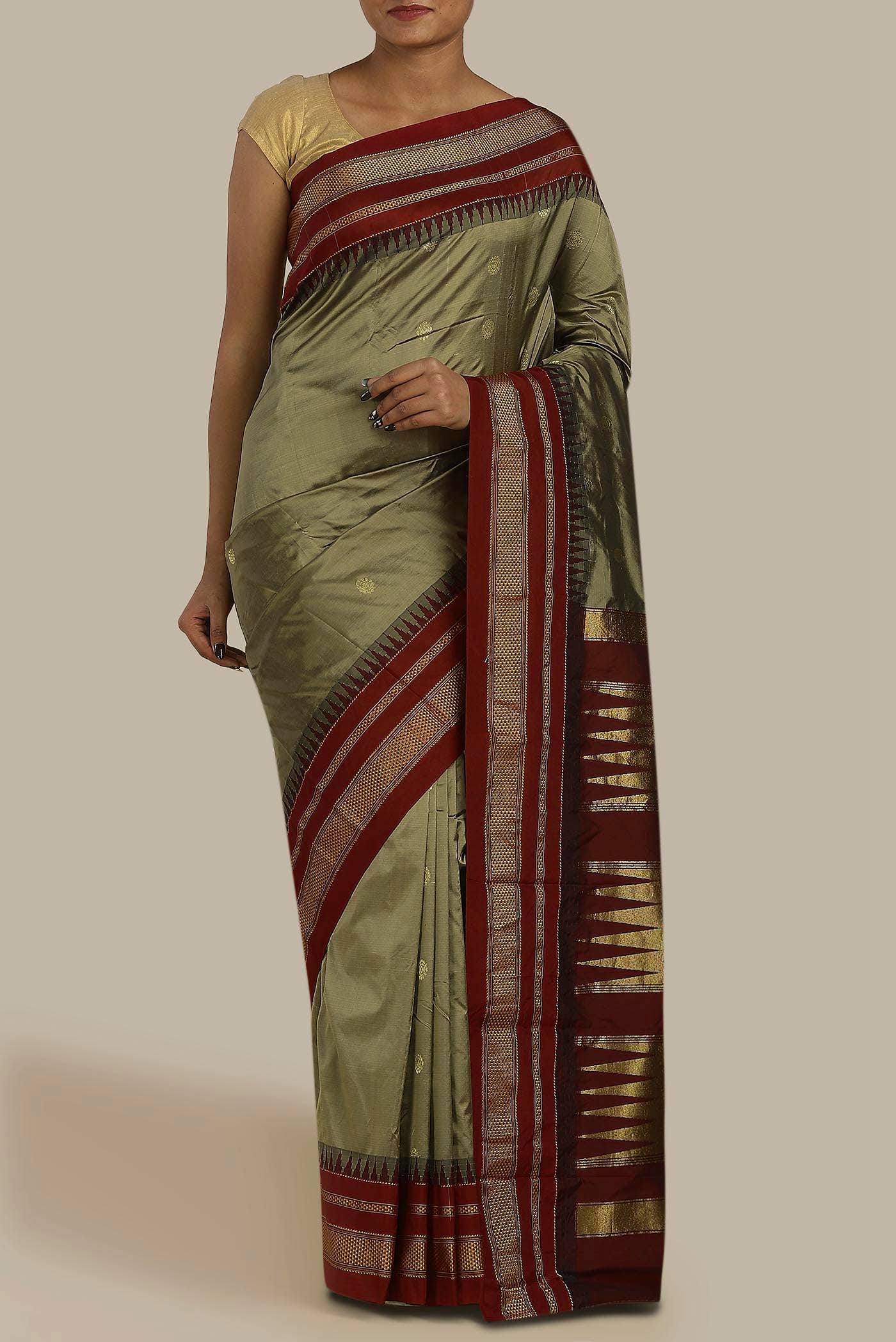 Beige Bangalore Silk Saree