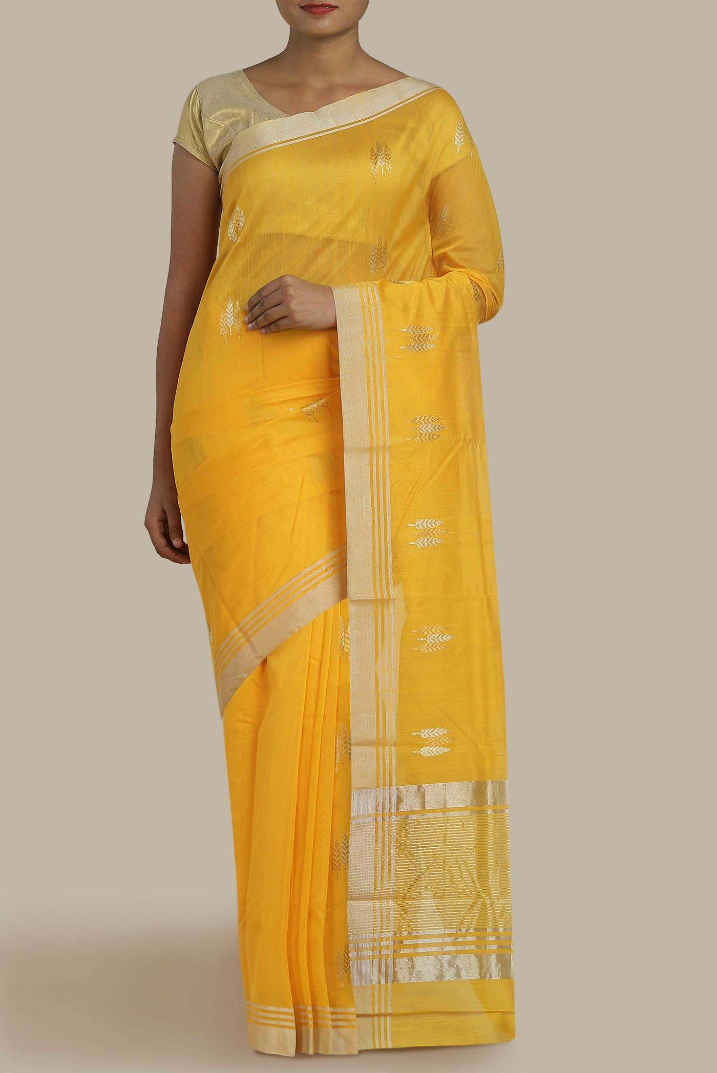 Yellow Chanderi Silk Cotton Saree