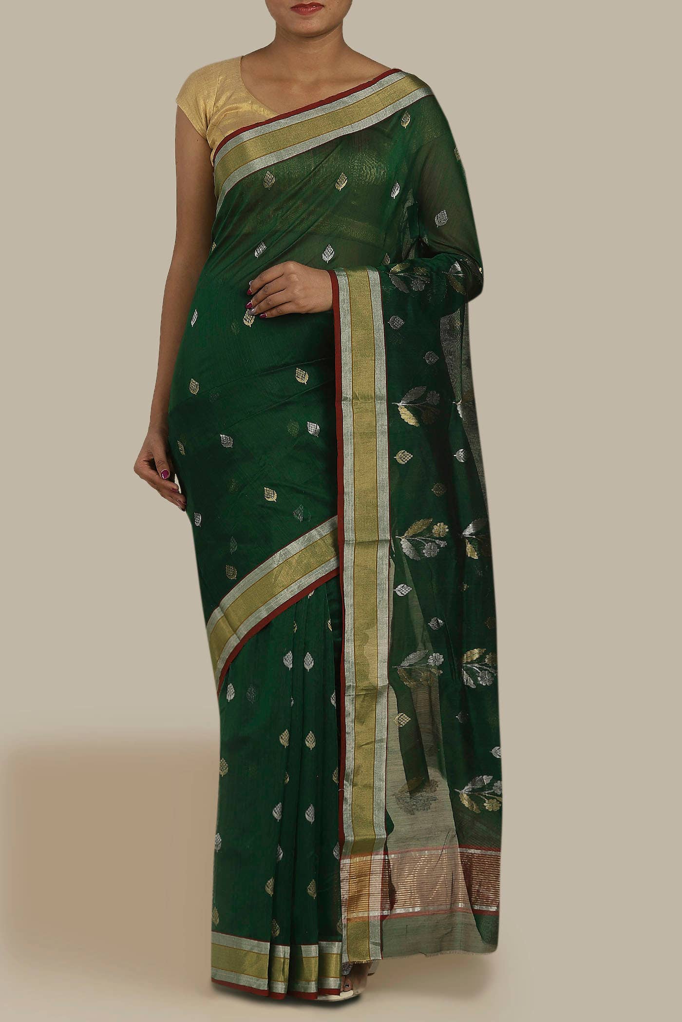 Green Chanderi Silk Cotton Saree