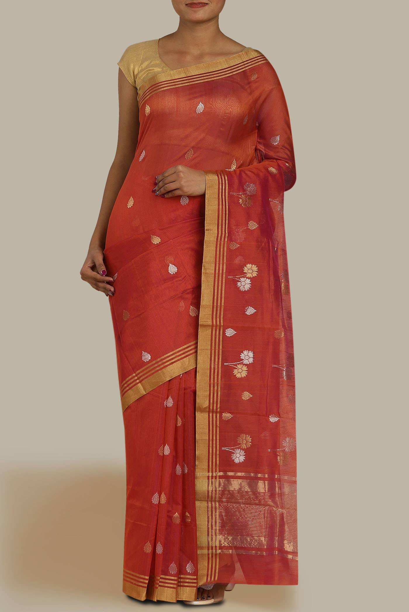 Red Chanderi Silk Cotton Saree
