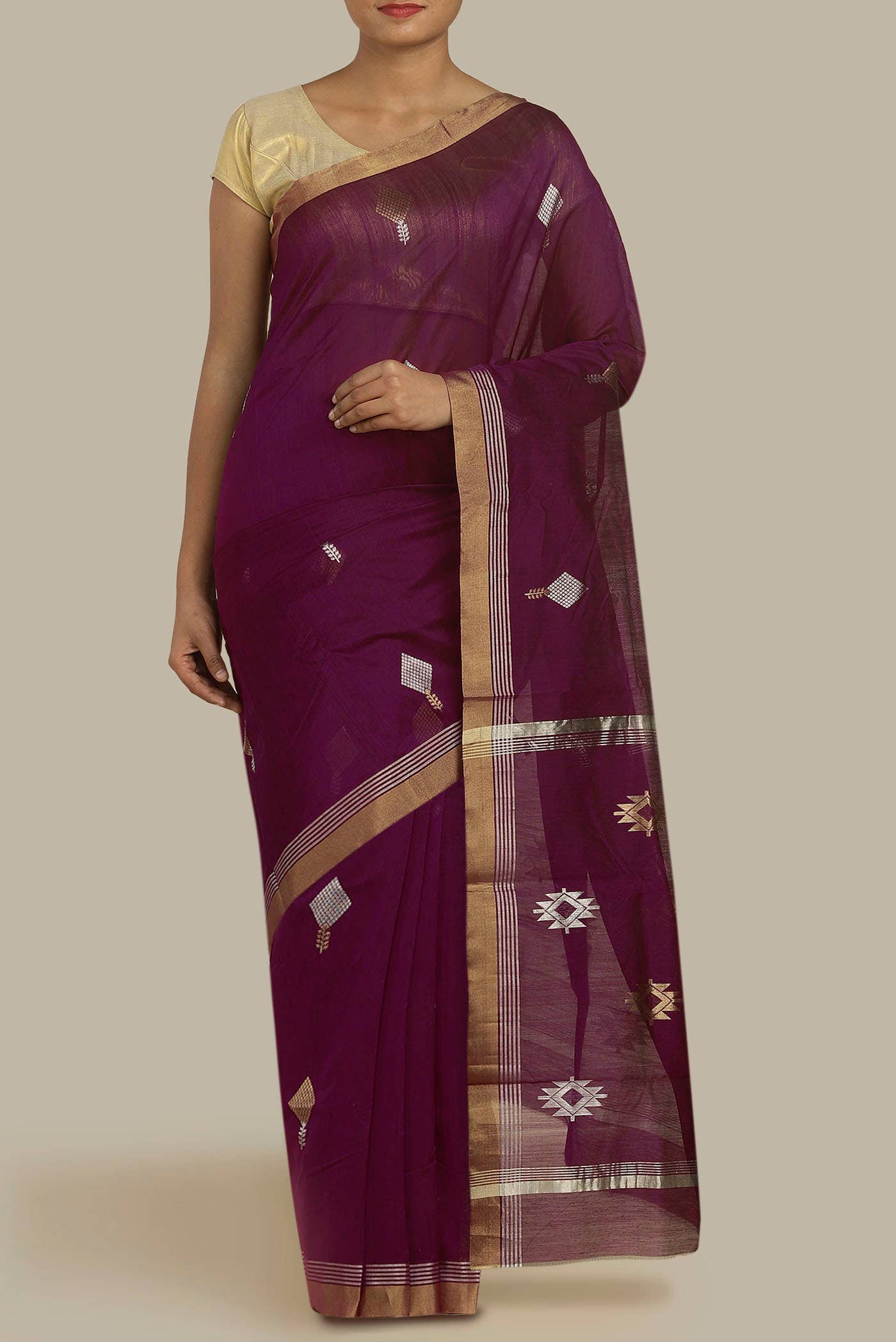 Magenta Chanderi Silk Cotton Saree