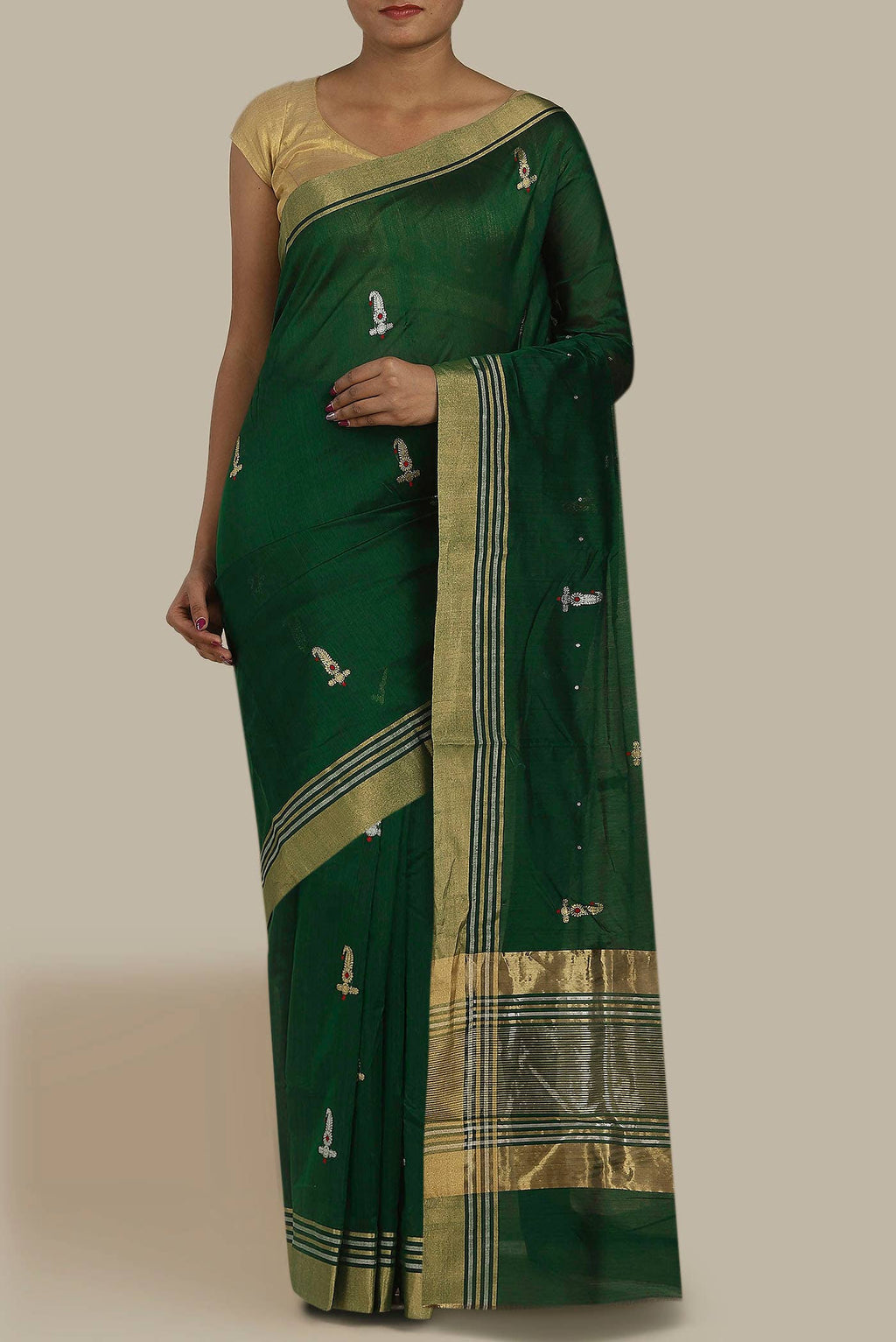 Green Chanderi Silk Cotton Saree