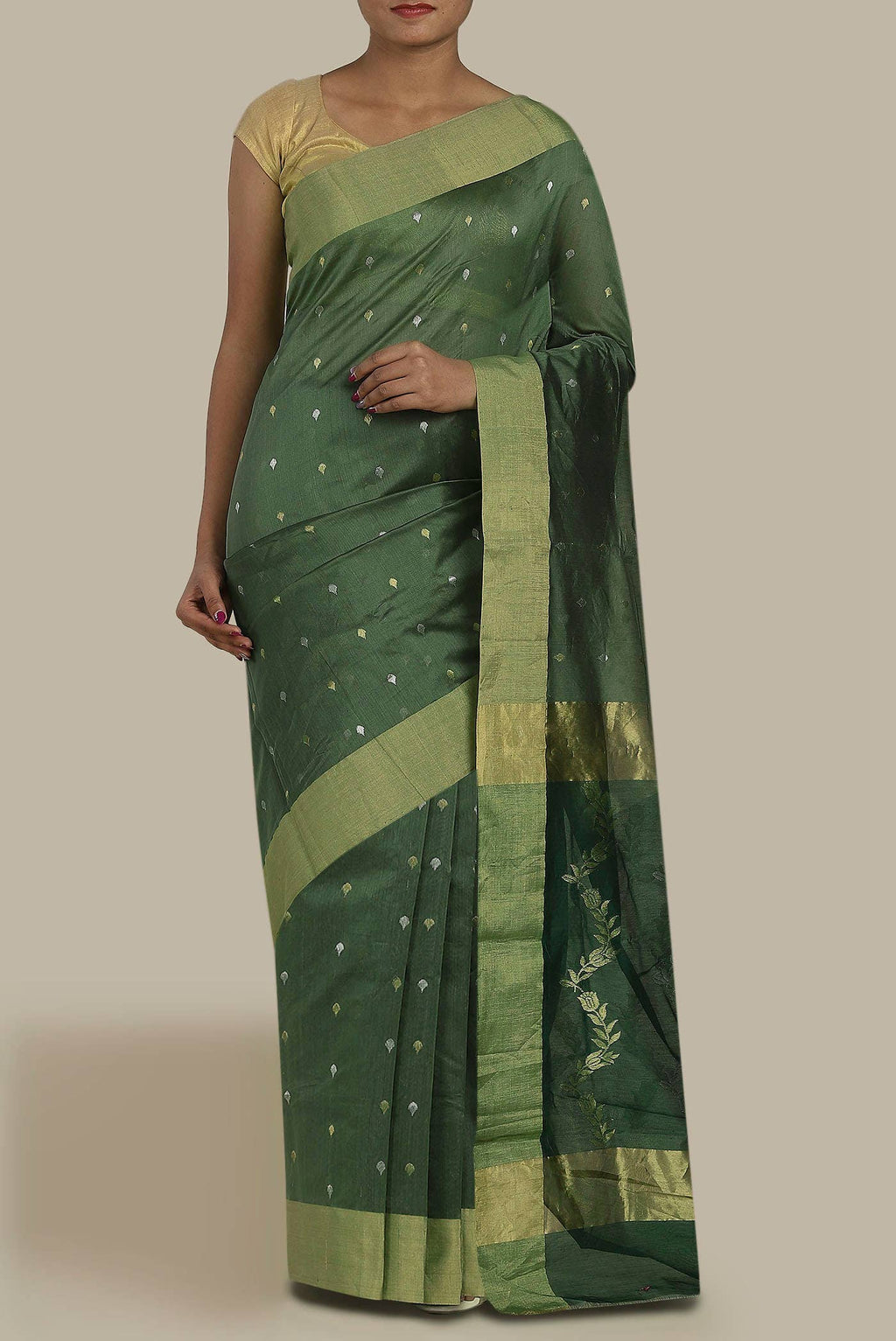 Green Chanderi Silk Cotton Saree