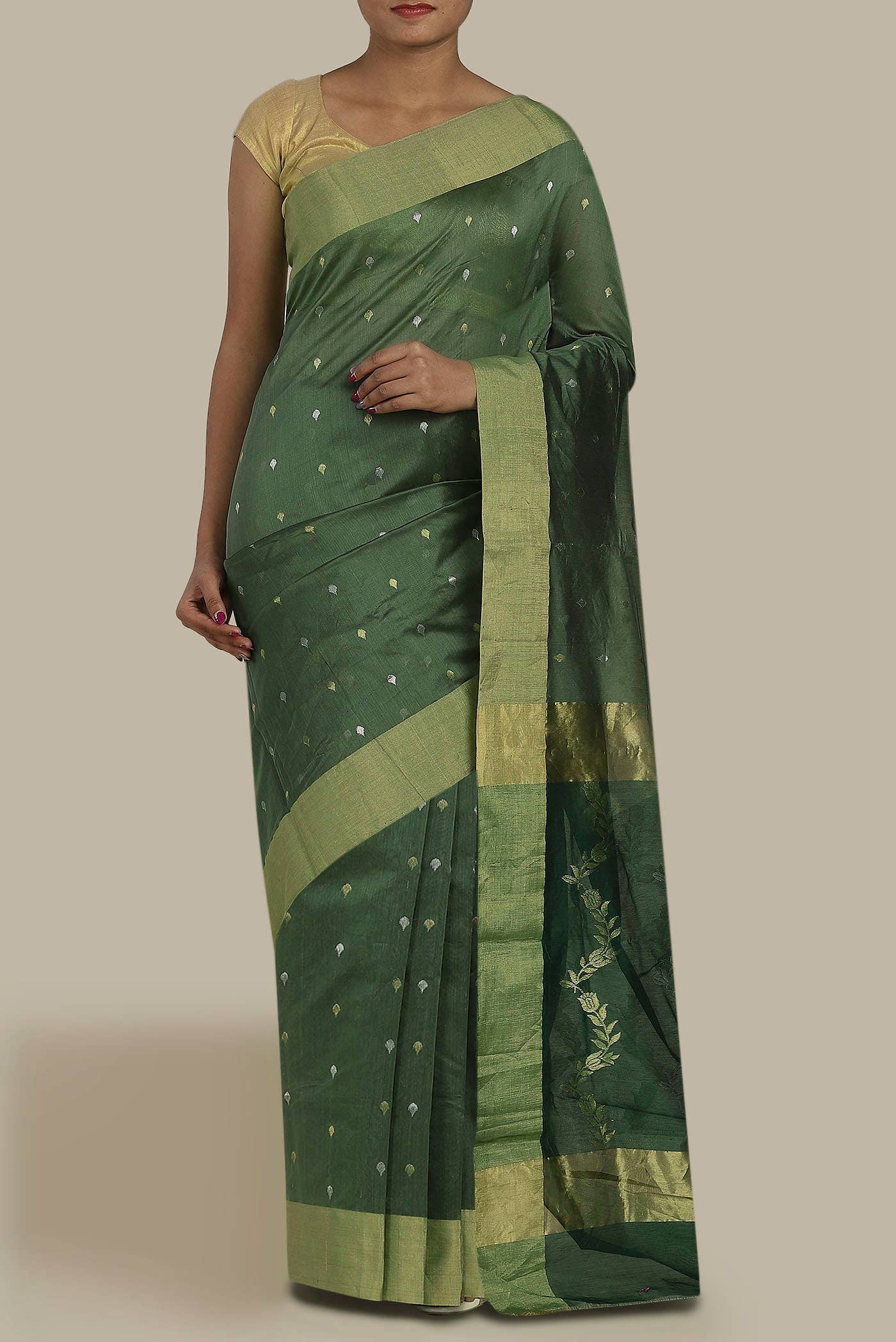 Green Chanderi Silk Cotton Saree