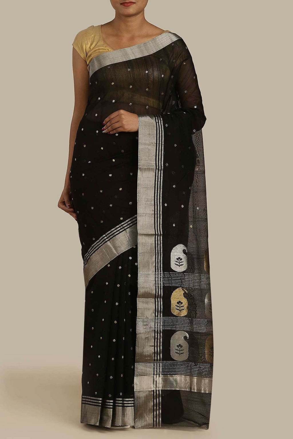 Black Chanderi Silk Cotton Saree