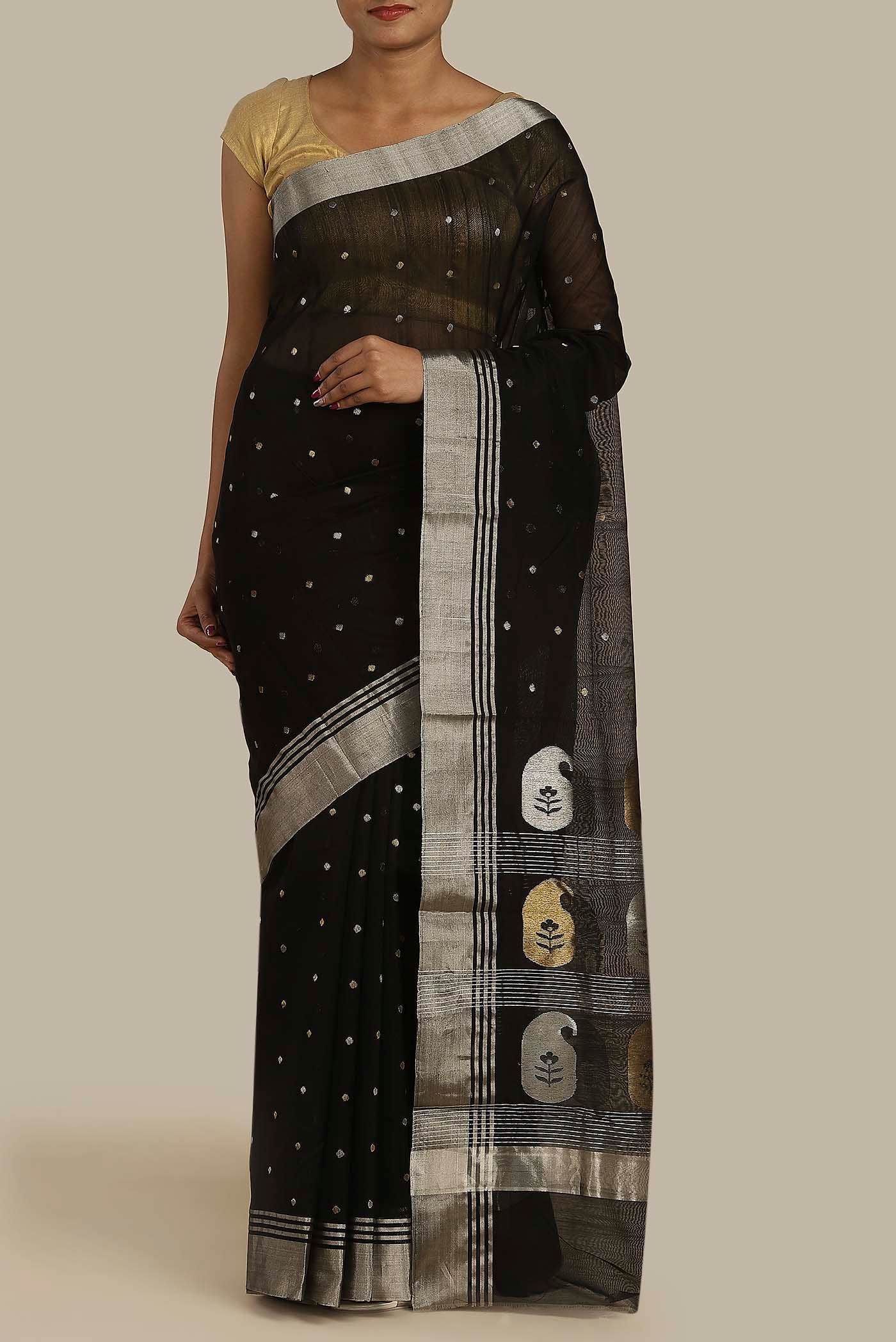 Black Chanderi Silk Cotton Saree