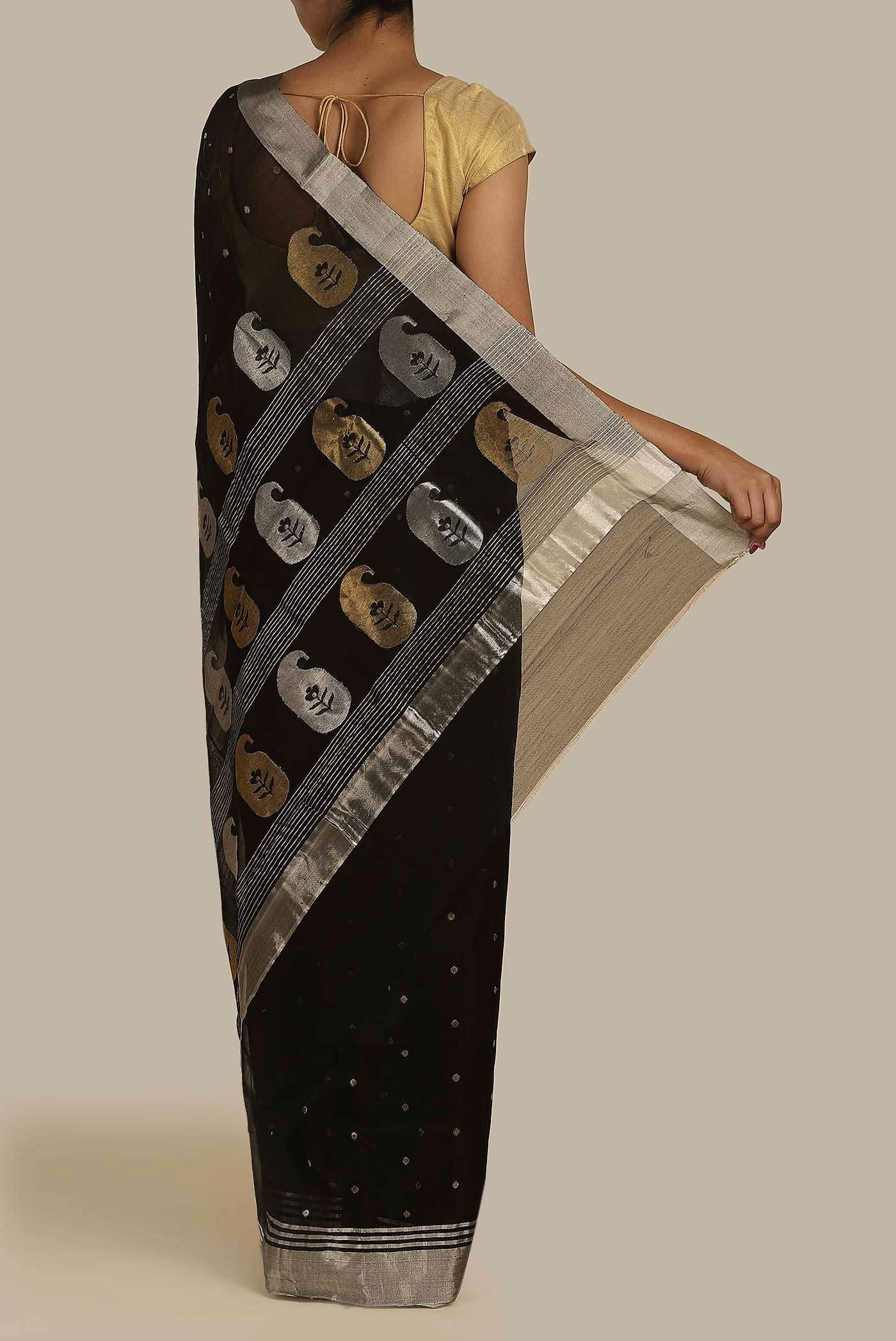 Black Chanderi Silk Cotton Saree