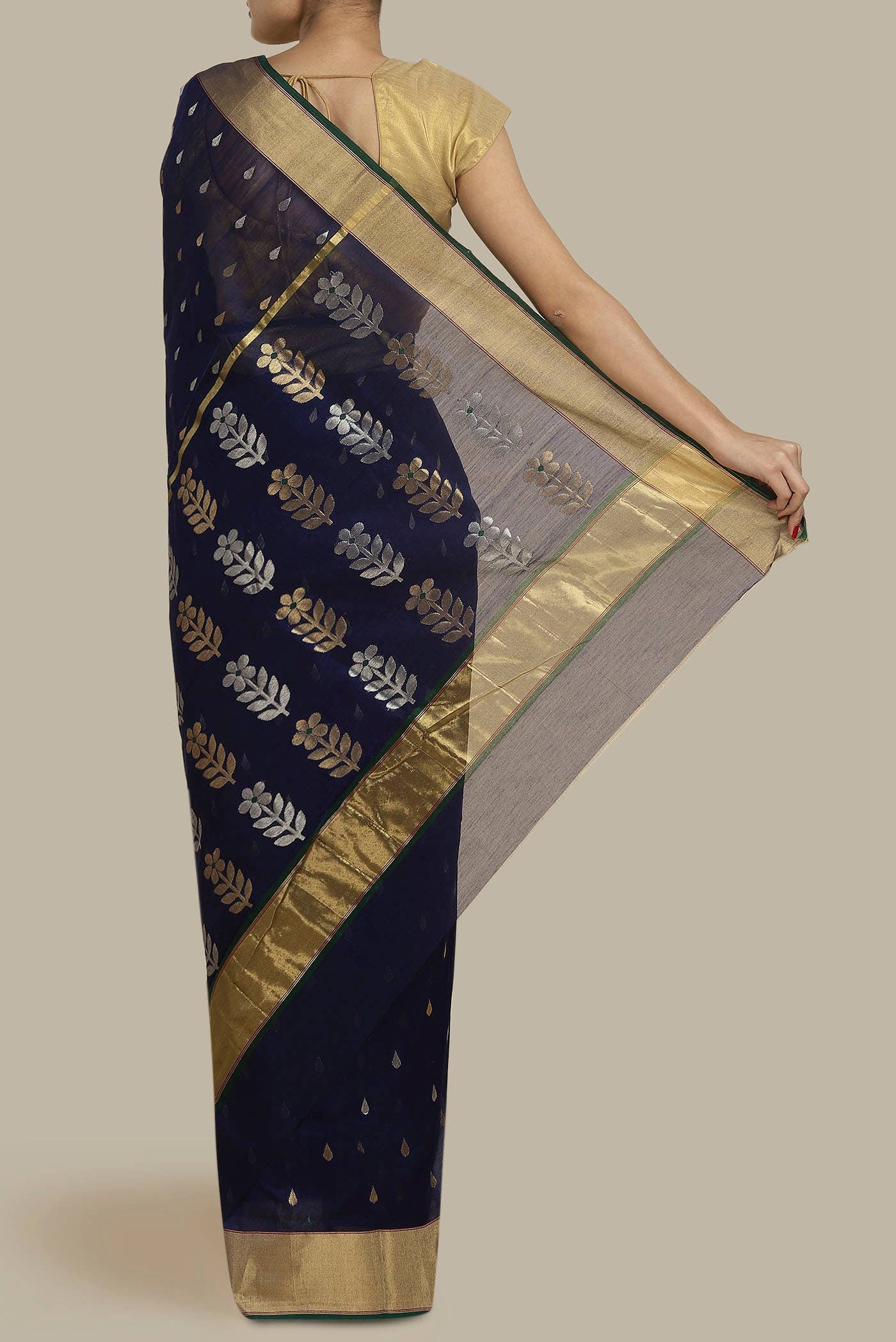 Navy Blue Chanderi Silk Cotton Saree
