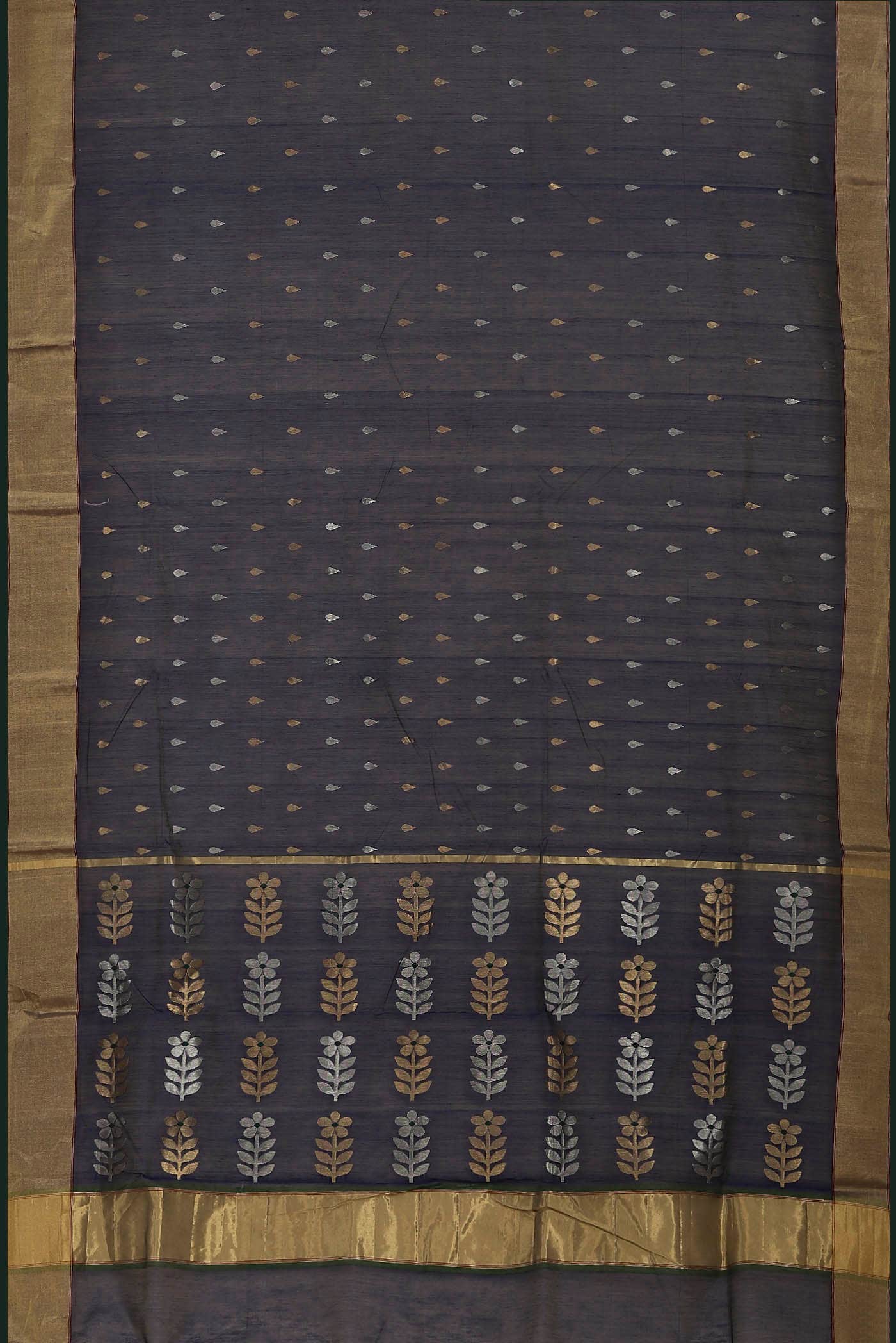 Navy Blue Chanderi Silk Cotton Saree