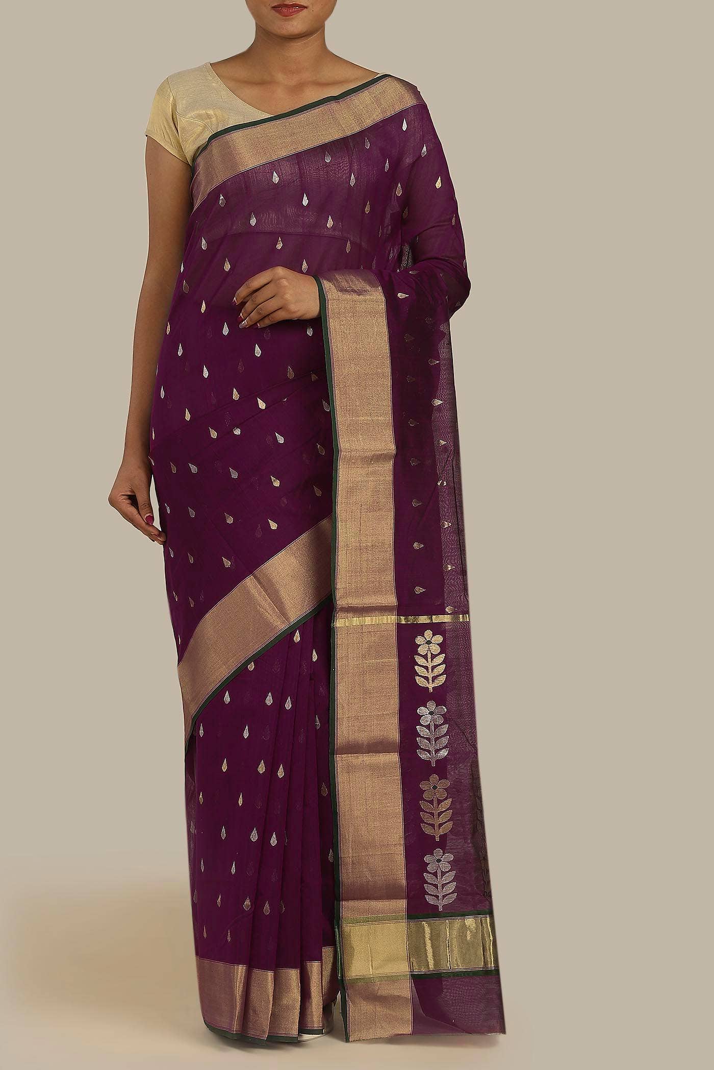 Purple Chanderi Silk Cotton Saree