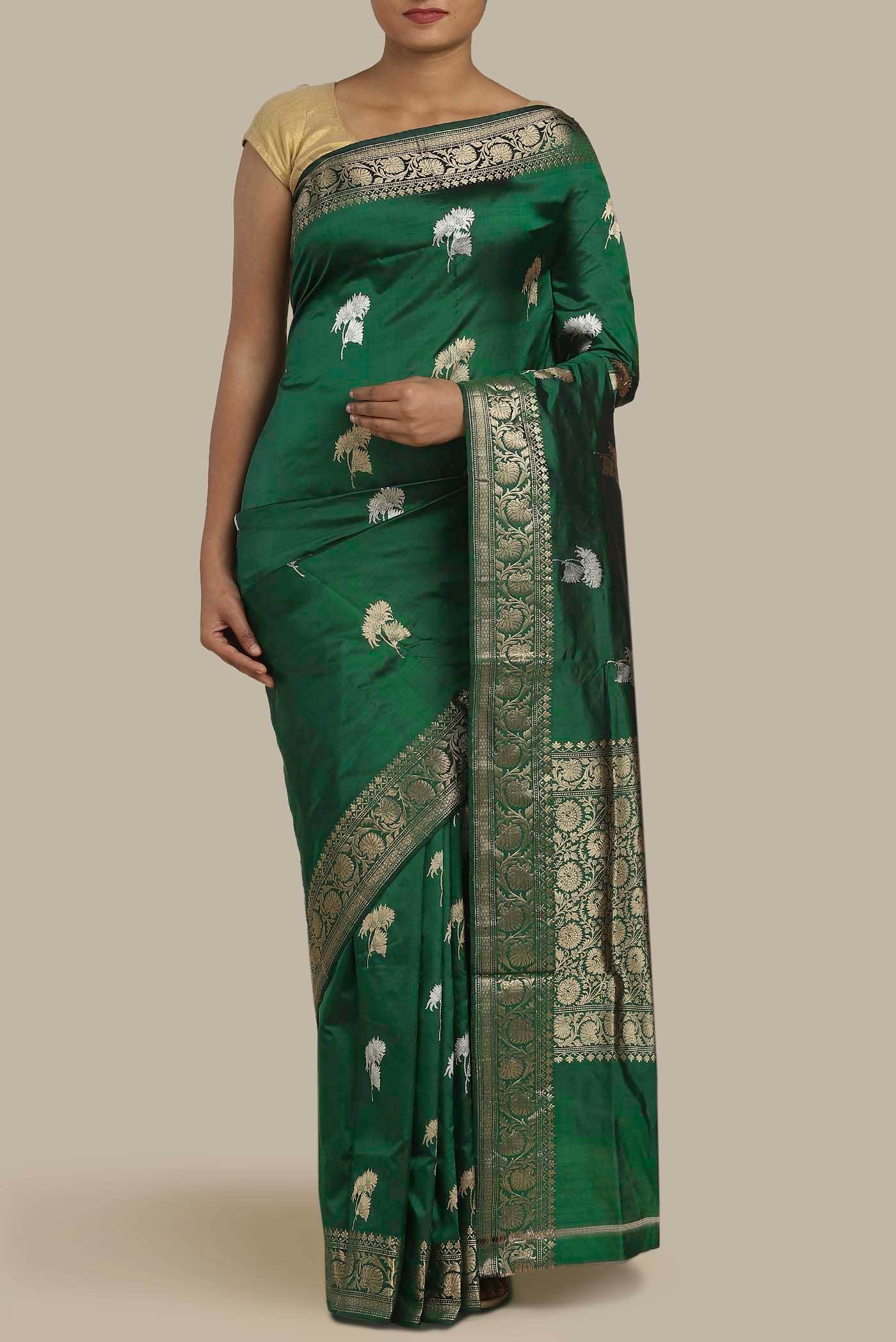 Green Banarasi Katan Silk Saree