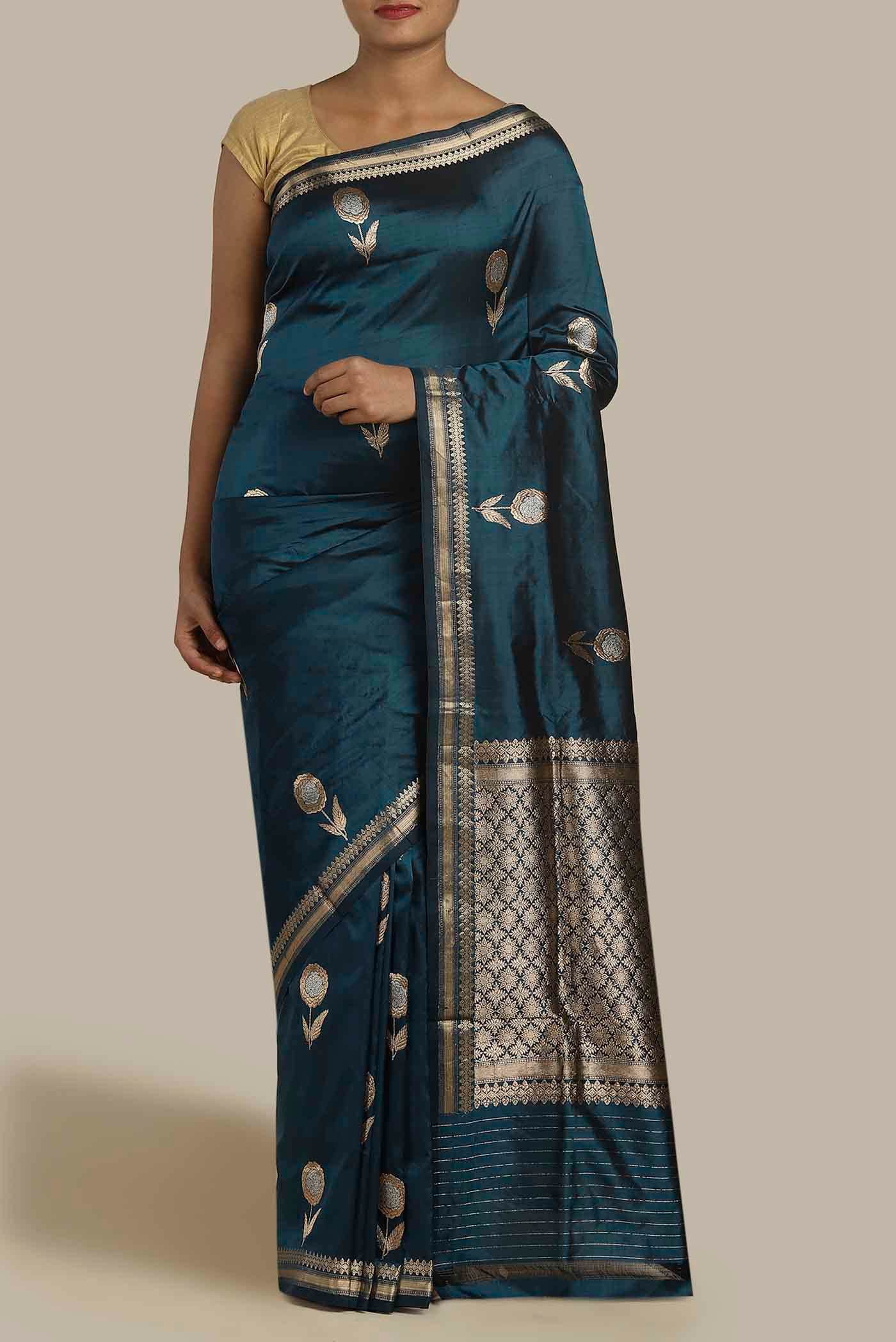Blue Banarasi Katan Silk Saree