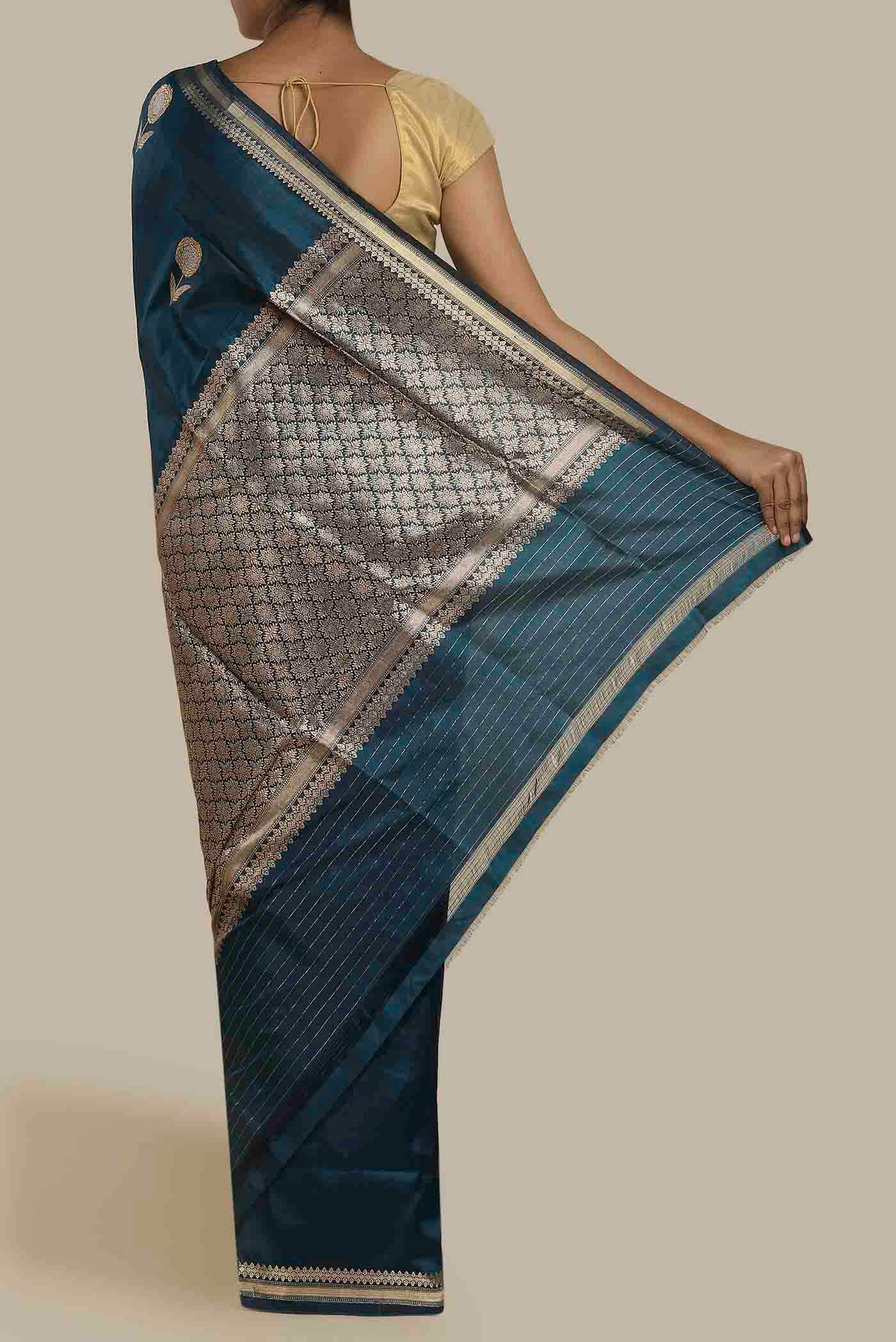 Blue Banarasi Katan Silk Saree
