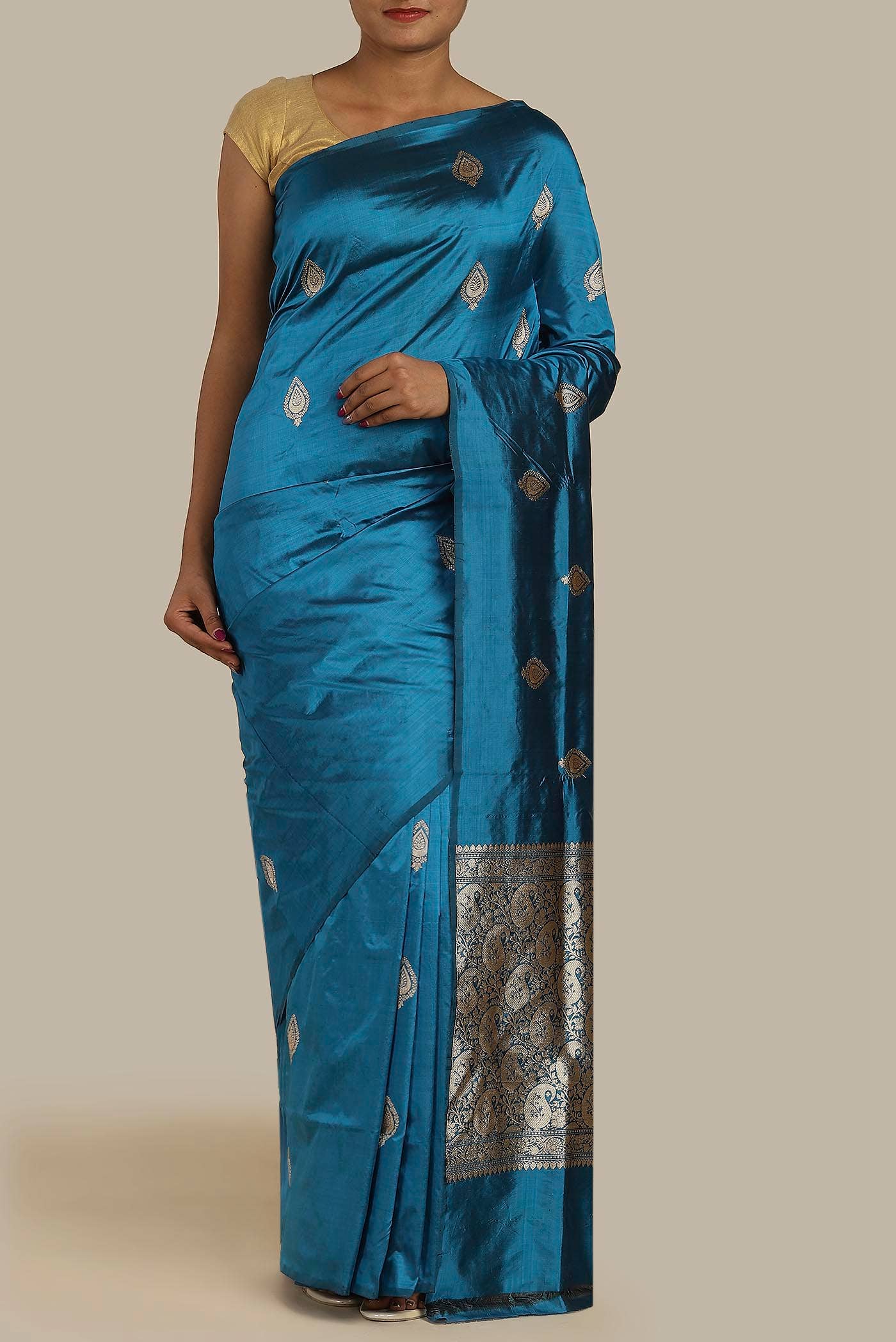 Blue Banarasi Katan Silk Saree