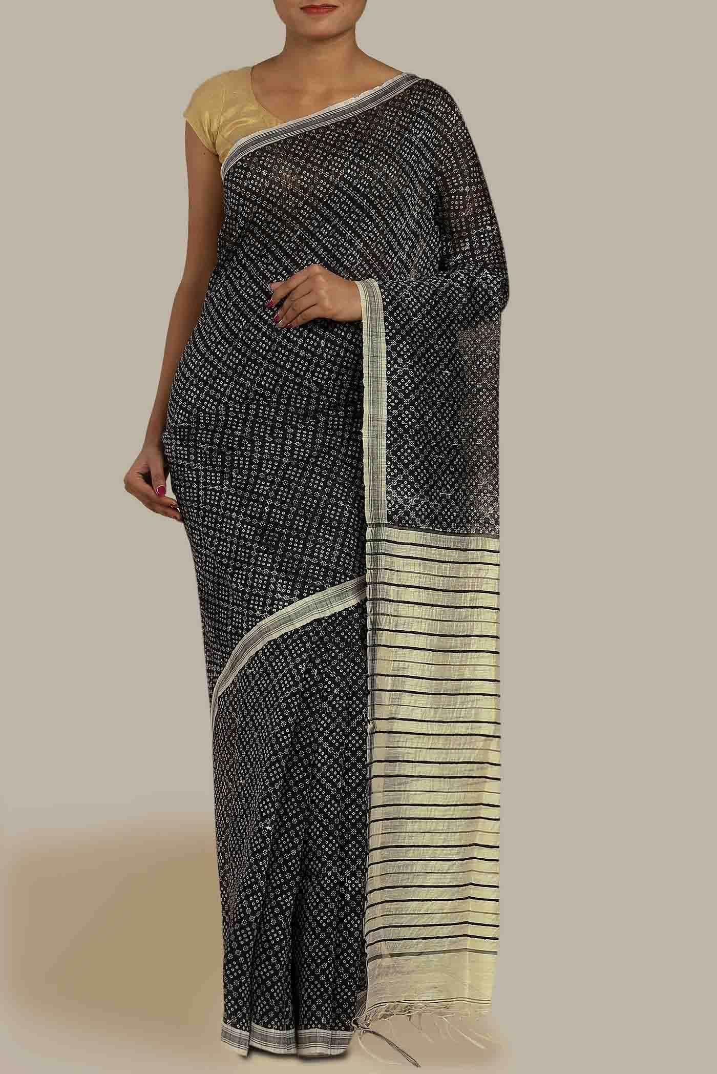 Black Bhagalpuri Tussar Silk Saree