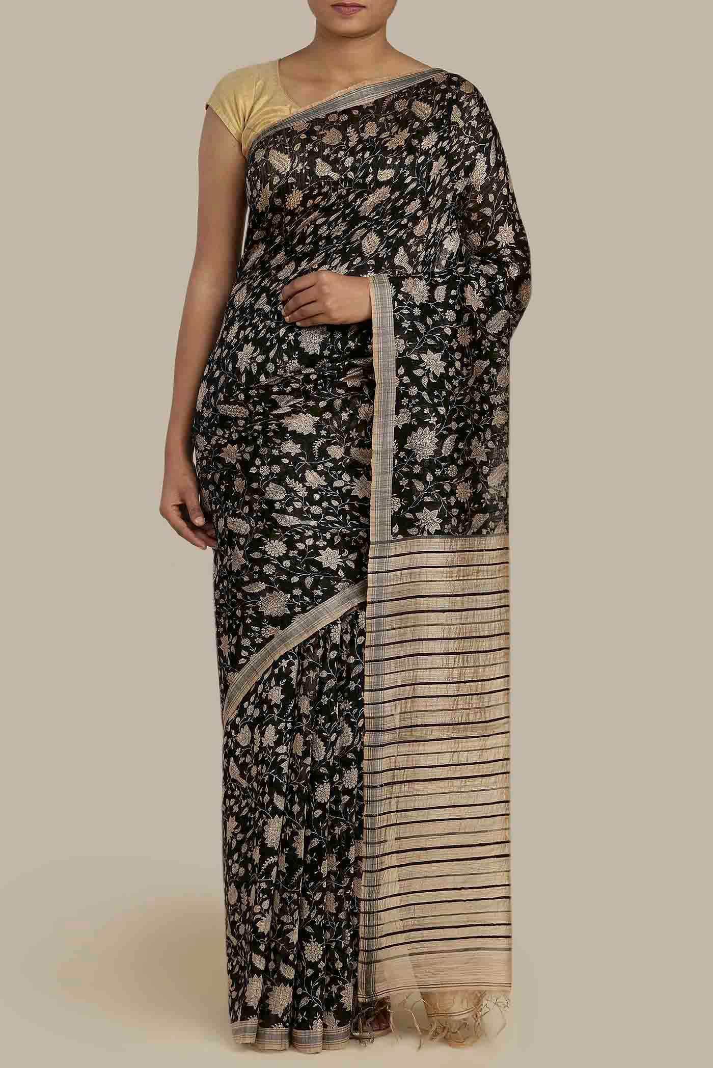 Black Bhagalpuri Tussar Silk Saree