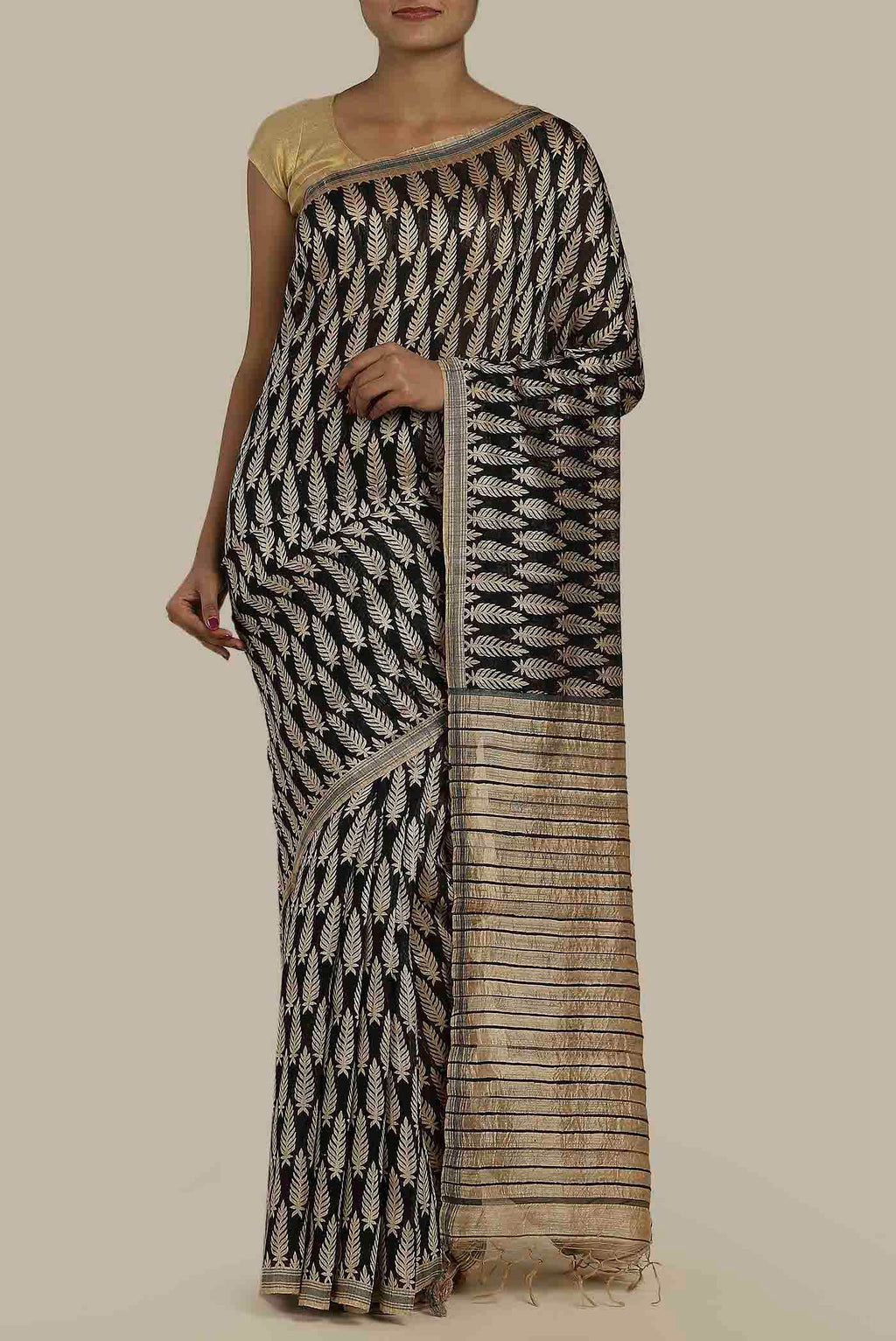 Black Bhagalpuri Tussar Silk Saree