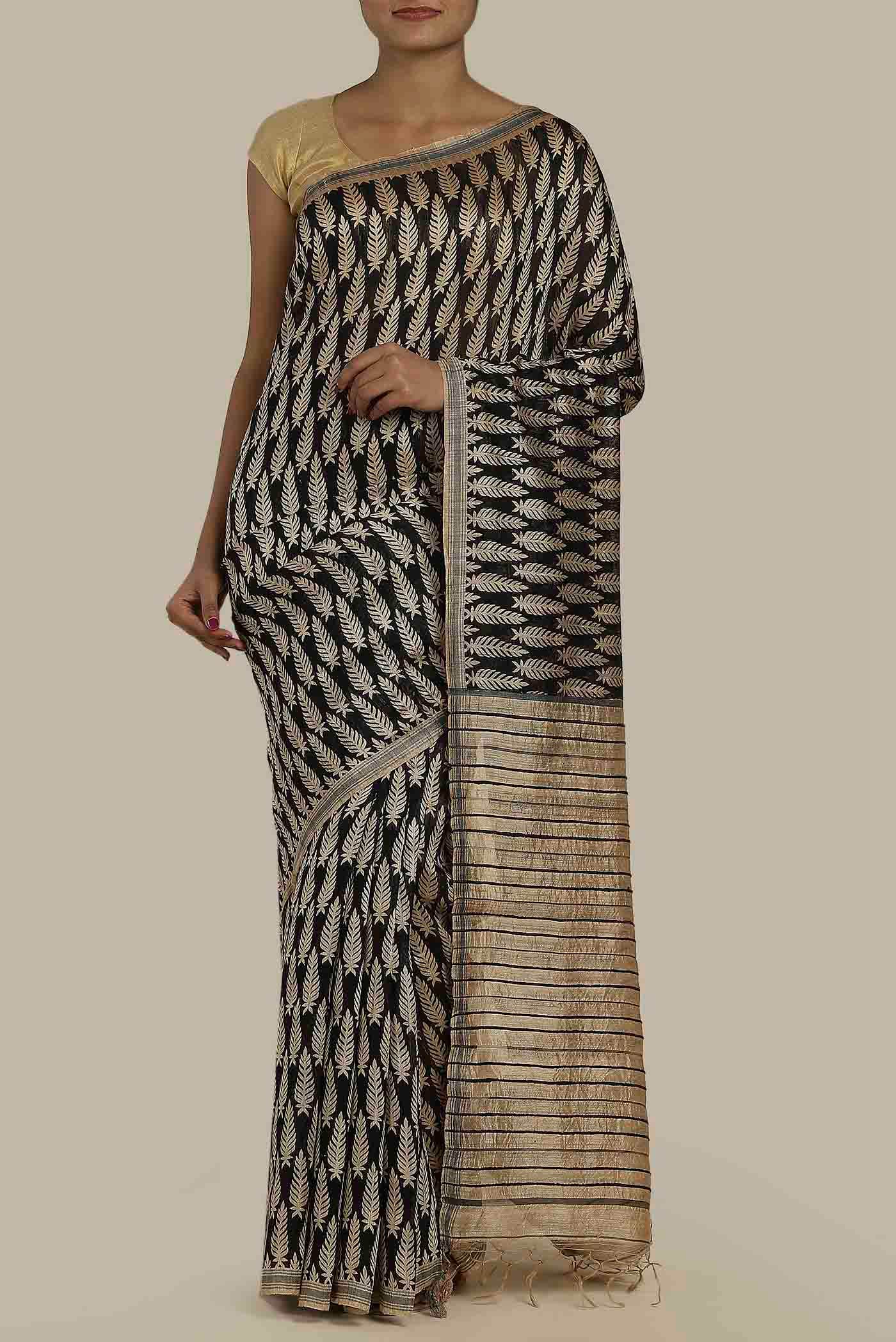 Black Bhagalpuri Tussar Silk Saree