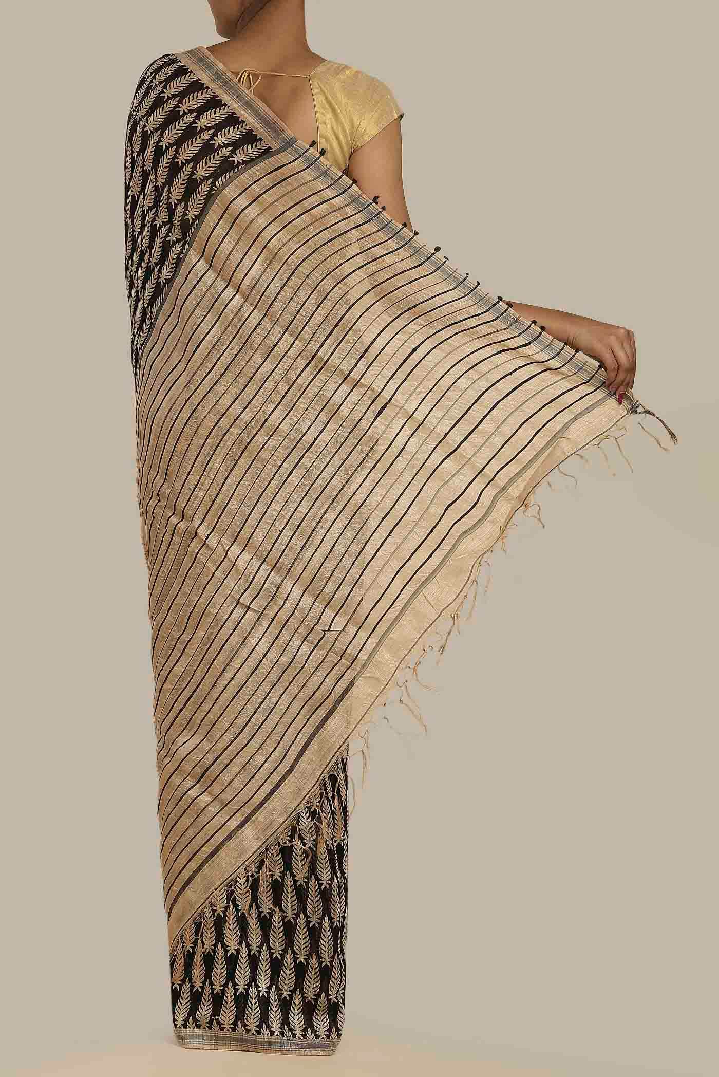 Black Bhagalpuri Tussar Silk Saree