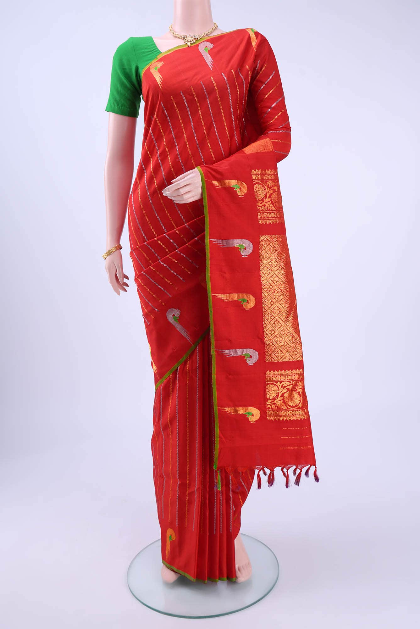 Red Gadwal Silk Saree