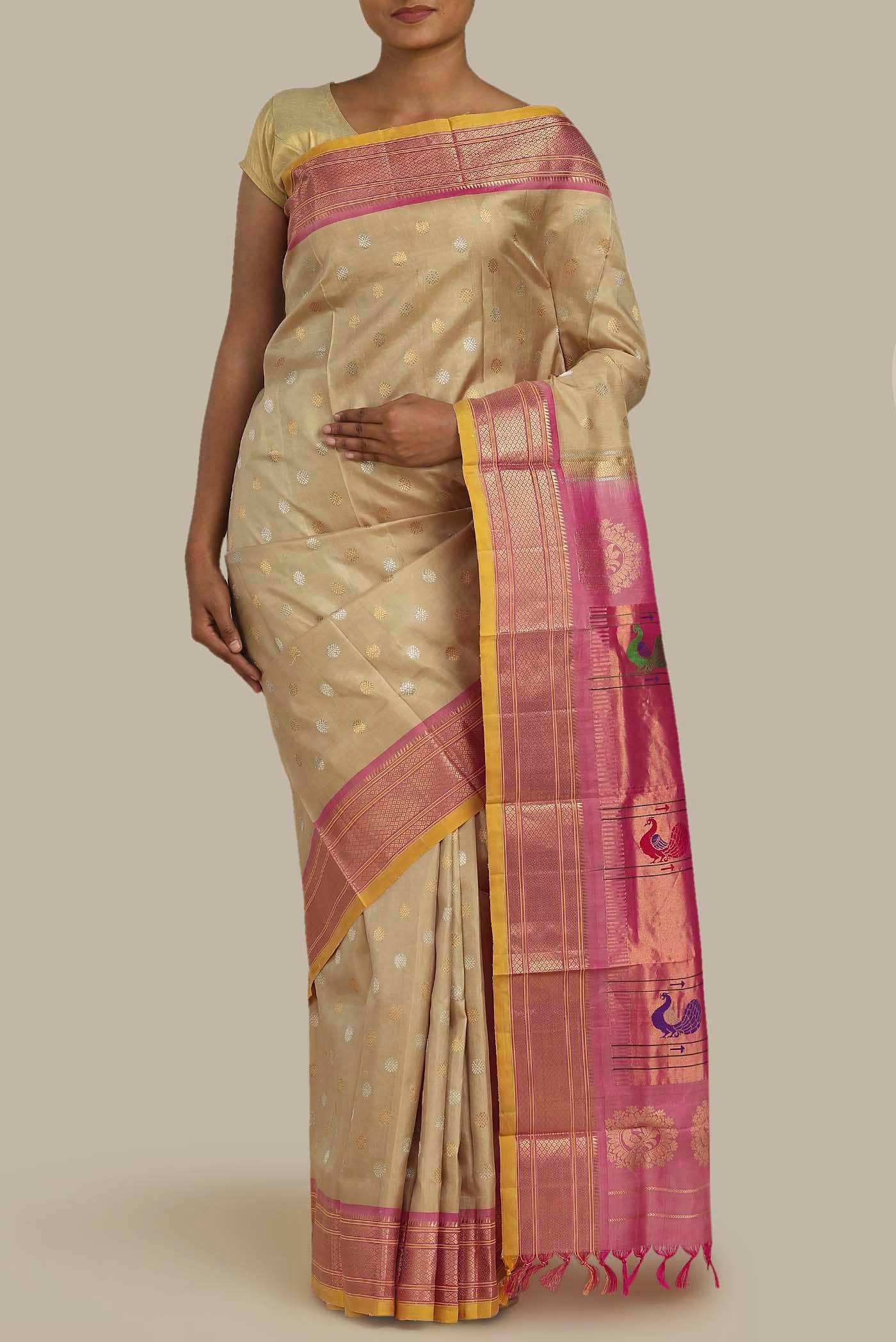 Beige Gadwal Silk Saree