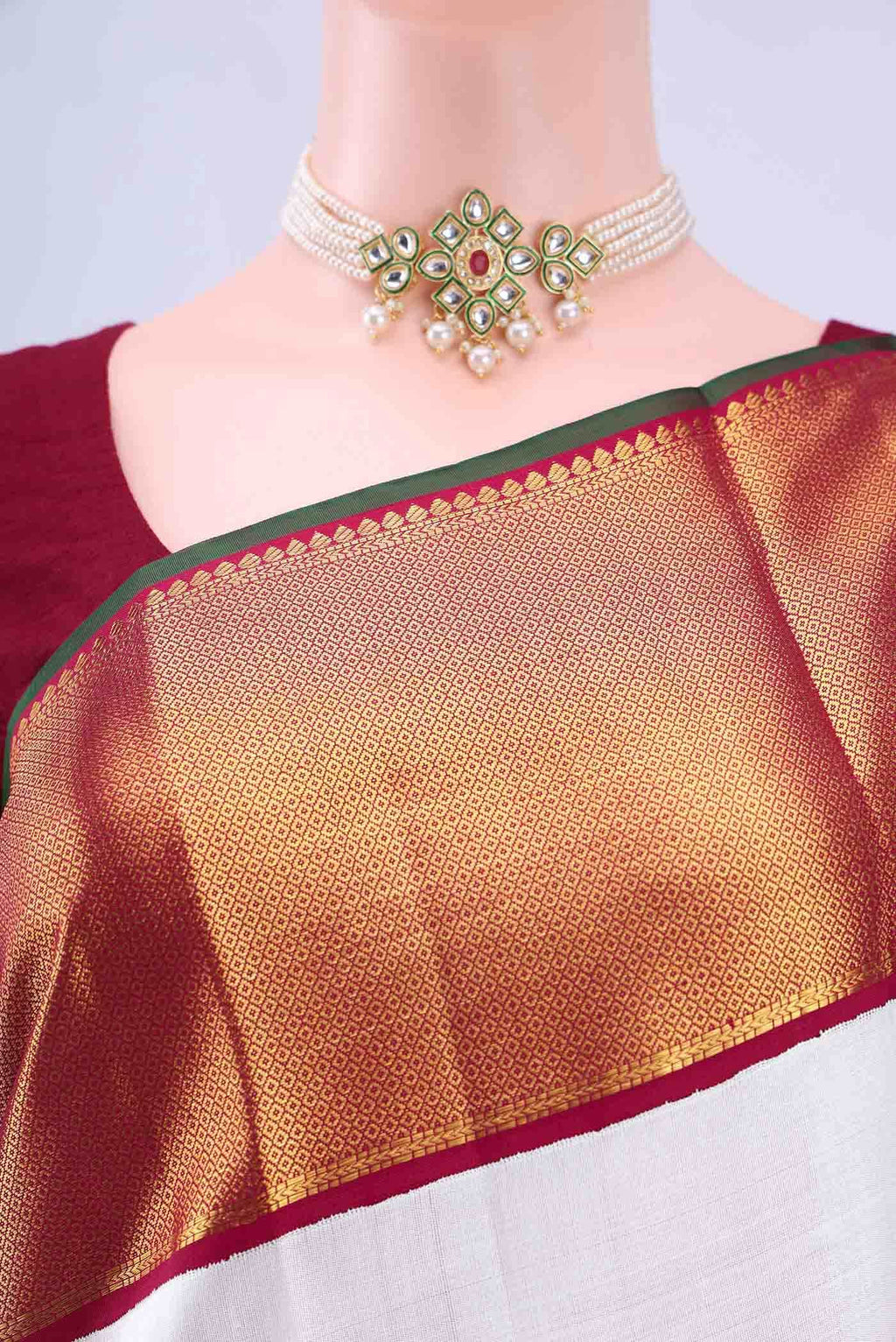 Pearl White Kanchipuram Silk Saree