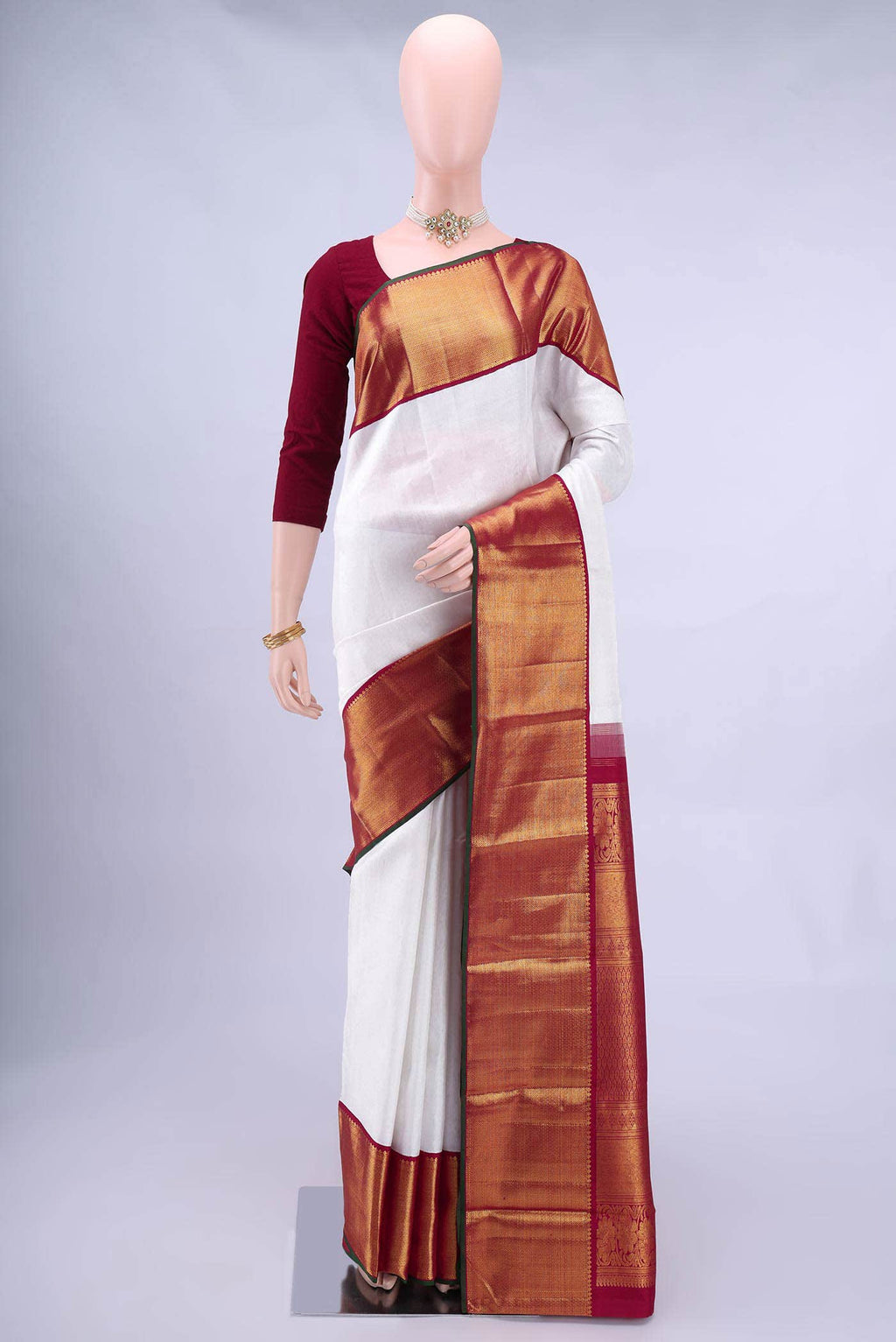 Pearl White Kanchipuram Silk Saree