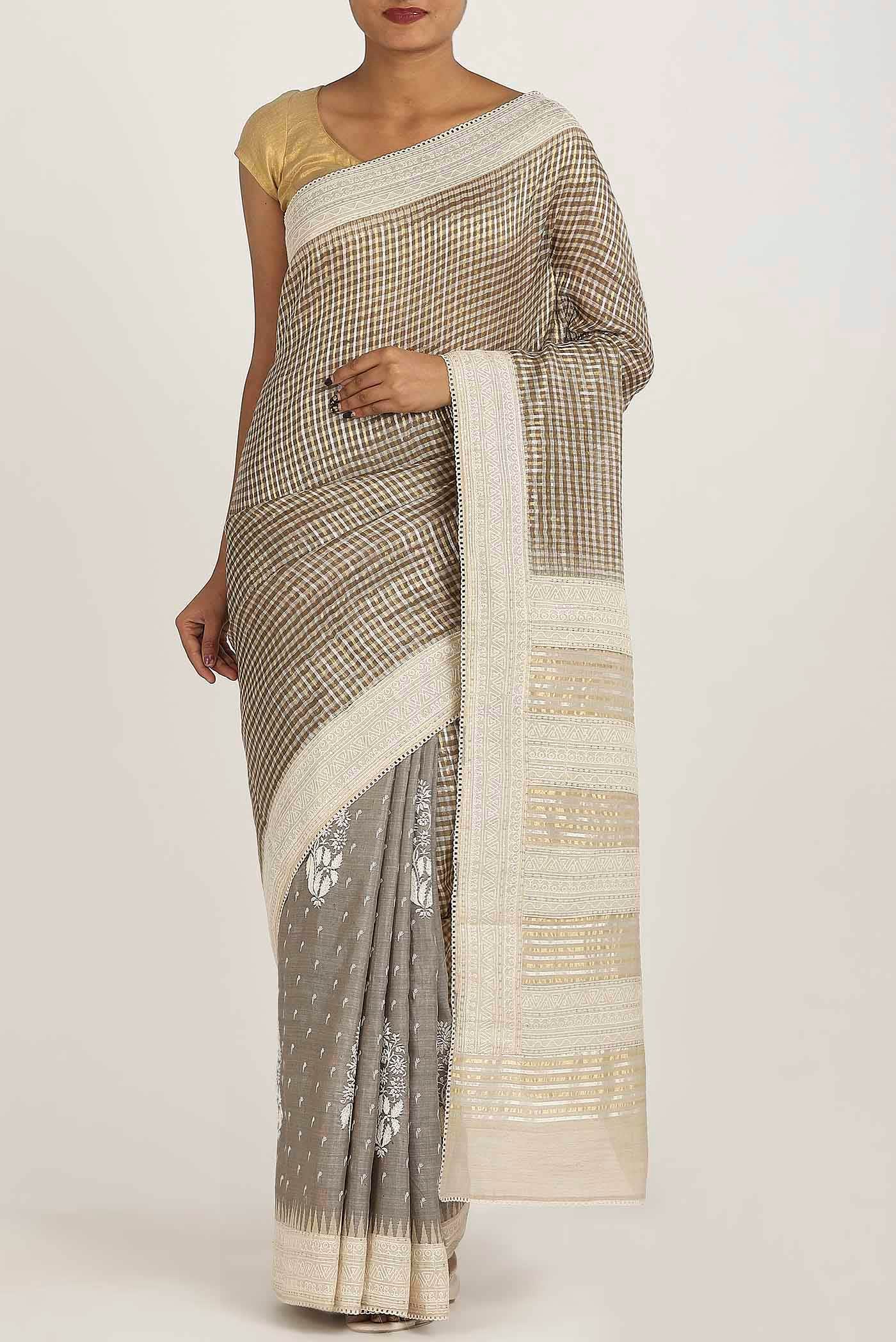 Beige Bhagalpuri Tussar Silk Saree