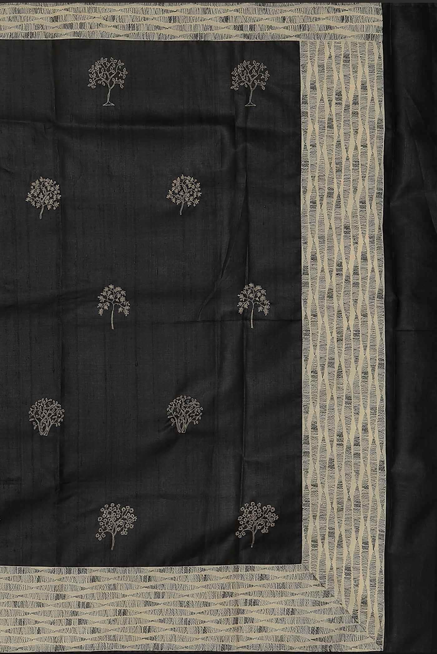 Black Banarasi Tussar Silk Saree