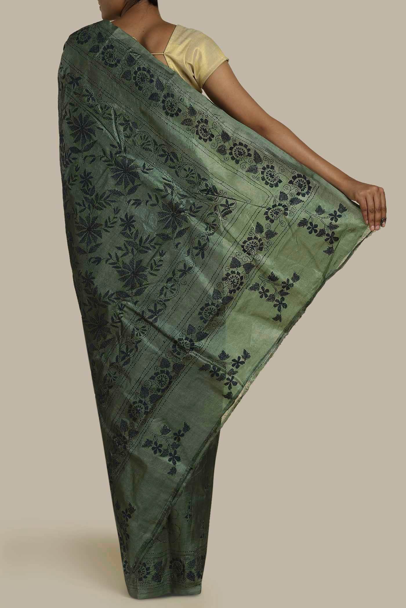 Green Bhagalpuri Tussar Silk Saree