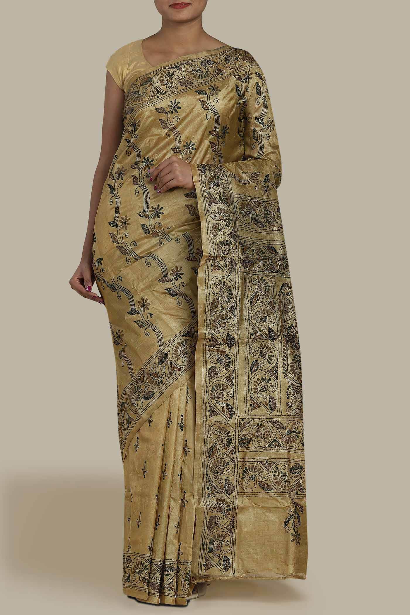 Brown Tussar Silk Saree