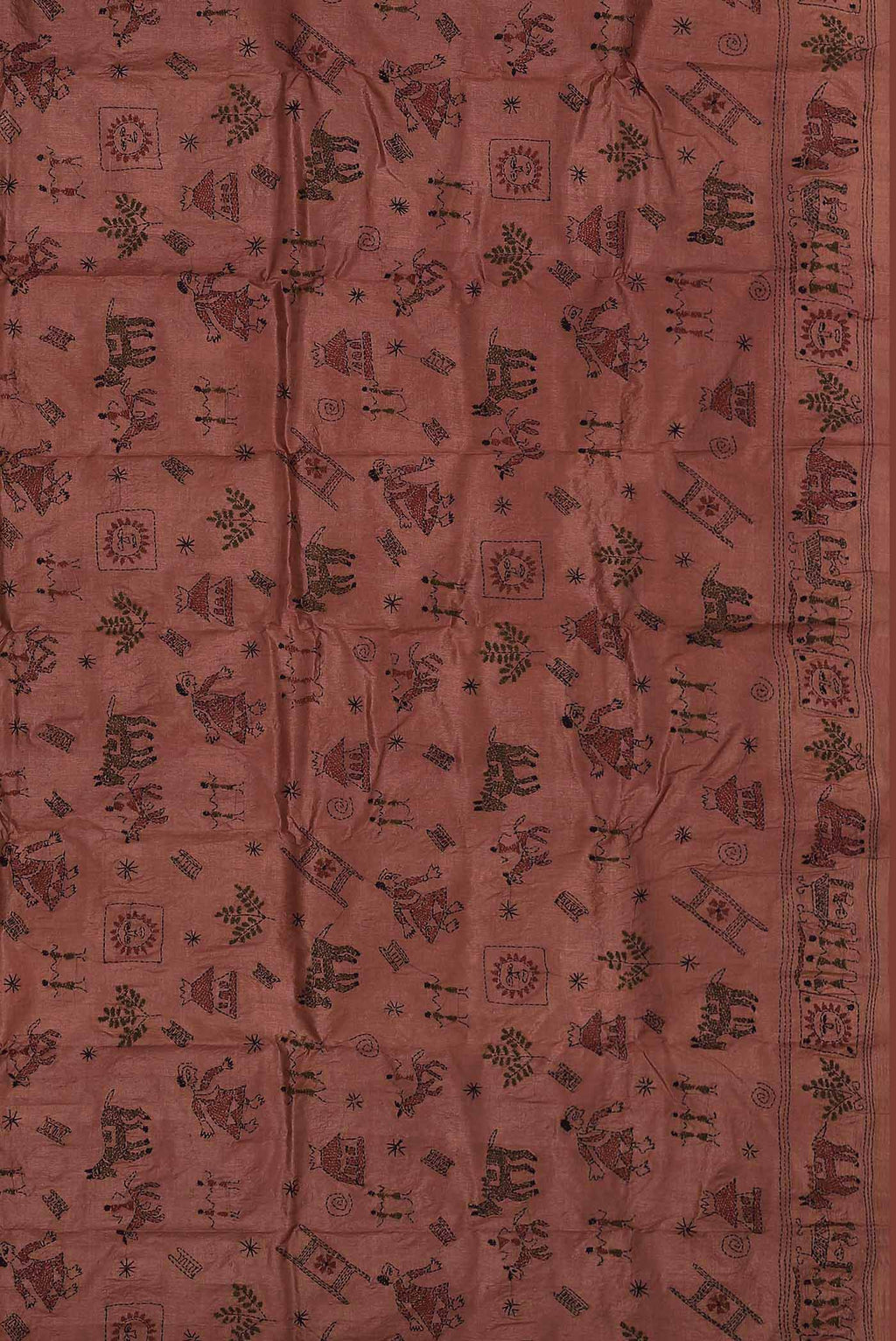 Rust Tussar Silk Saree