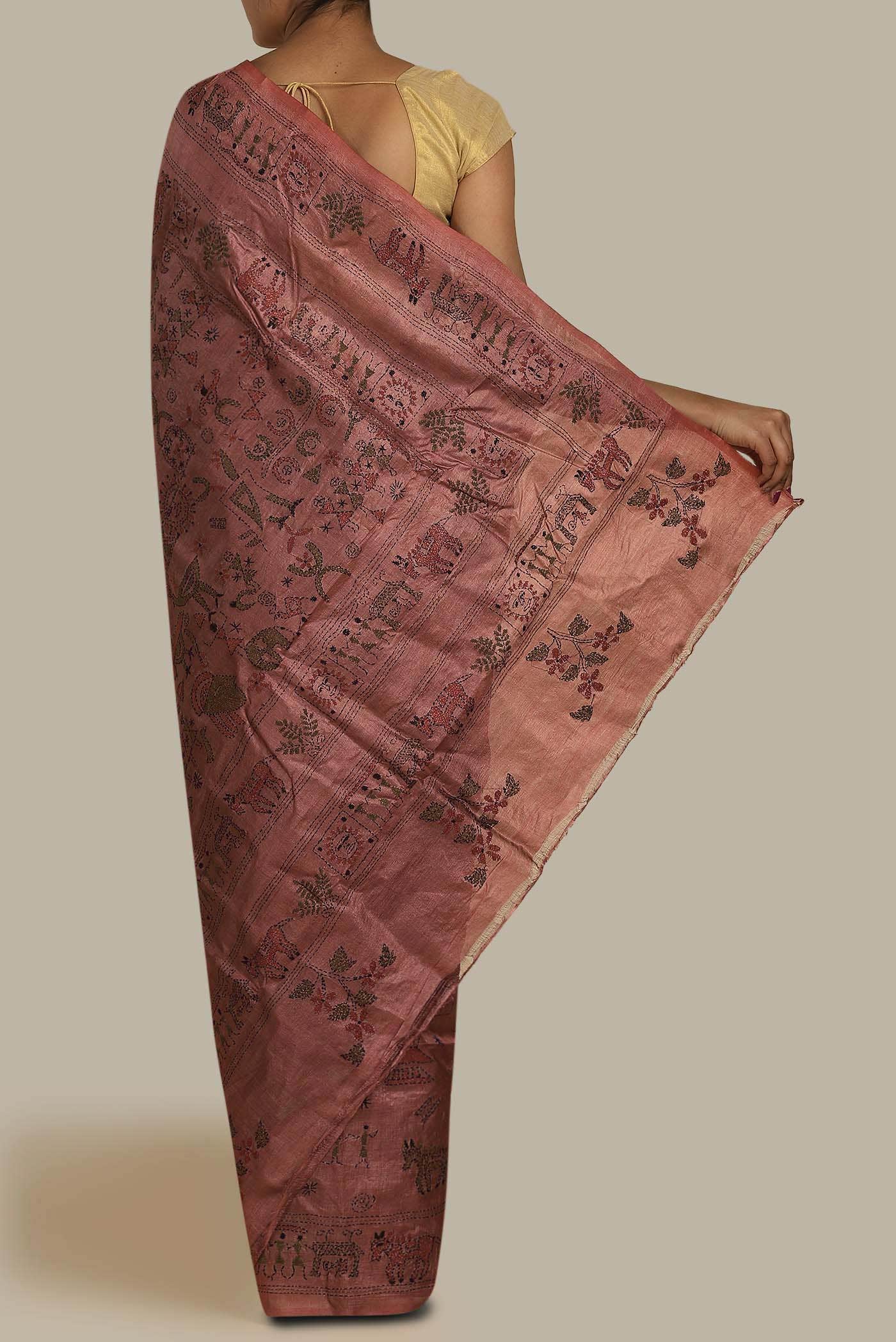 Rust Tussar Silk Saree