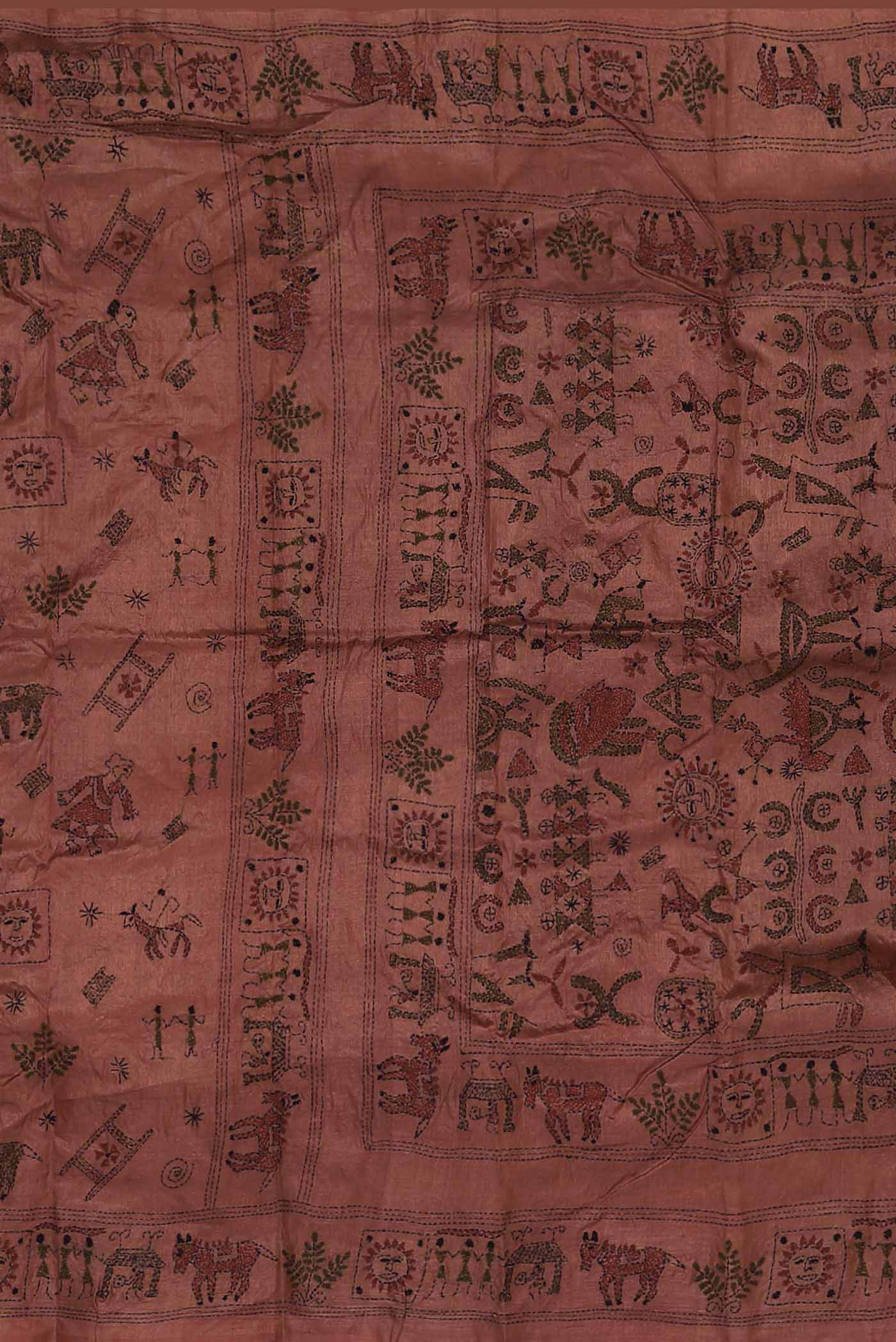 Rust Tussar Silk Saree