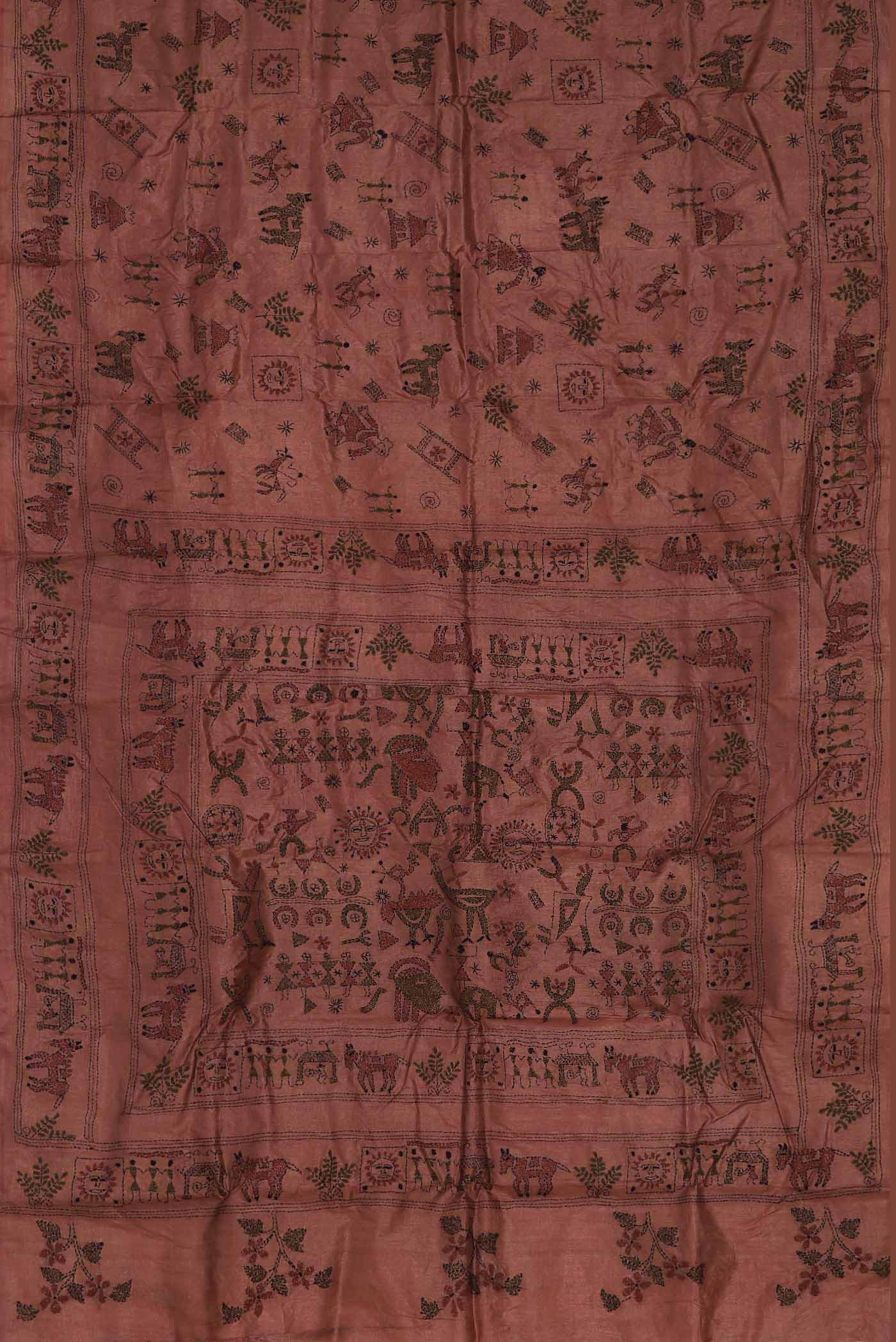 Rust Tussar Silk Saree