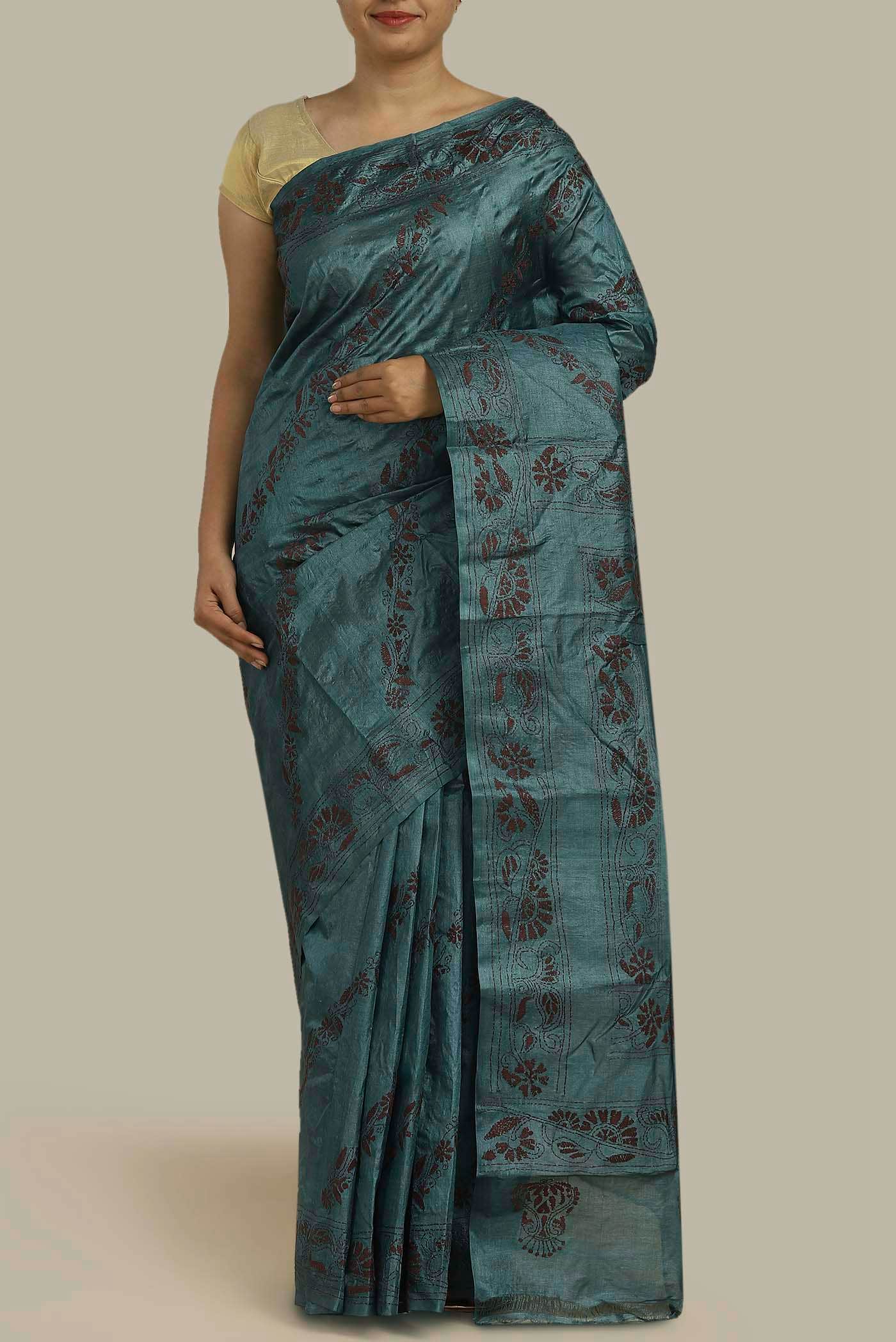 Green Bhagalpuri Tussar Silk Saree