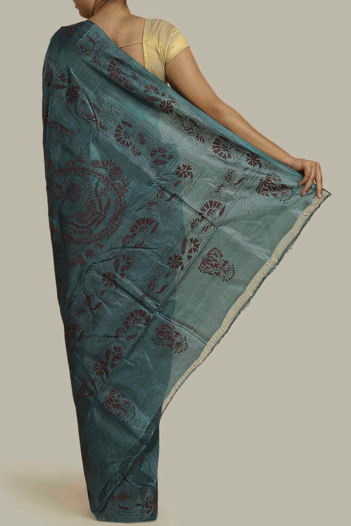 Green Bhagalpuri Tussar Silk Saree