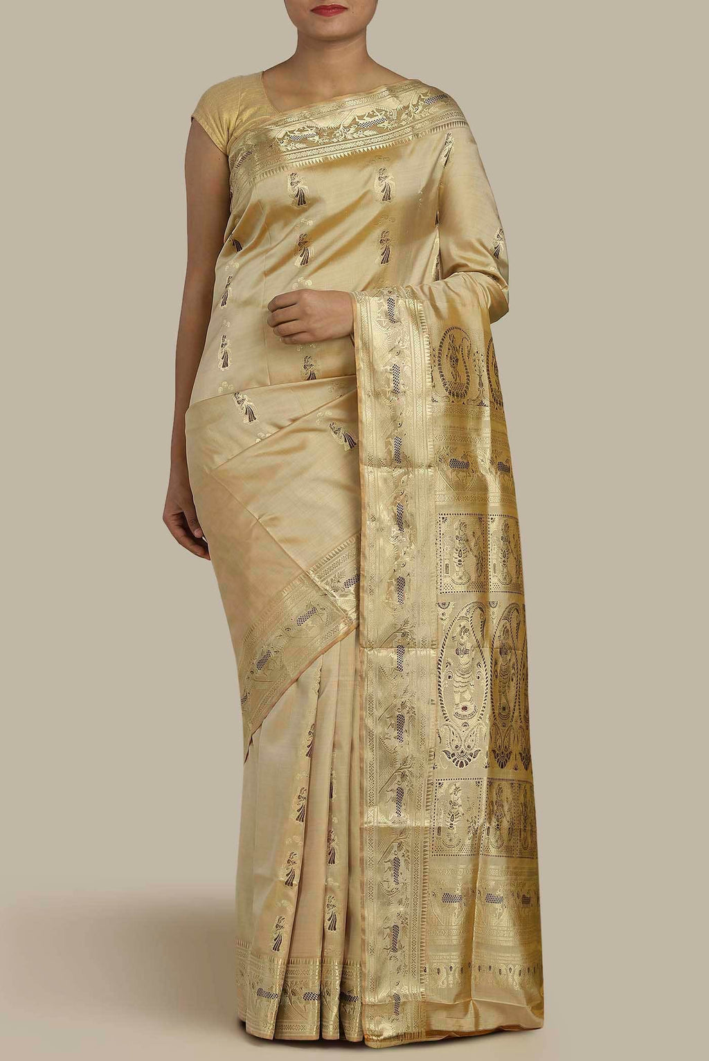 Beige Baluchari Silk Saree