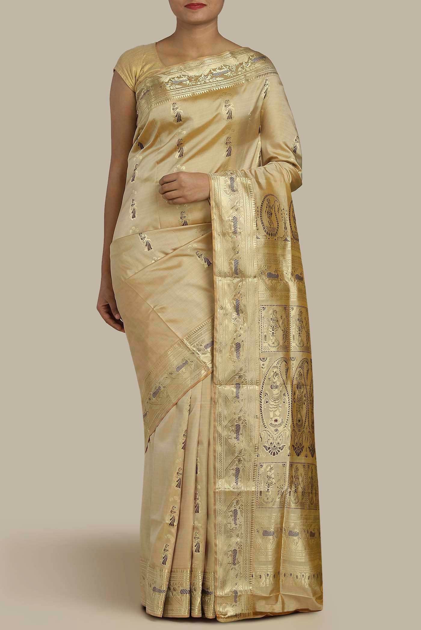 Beige Baluchari Silk Saree