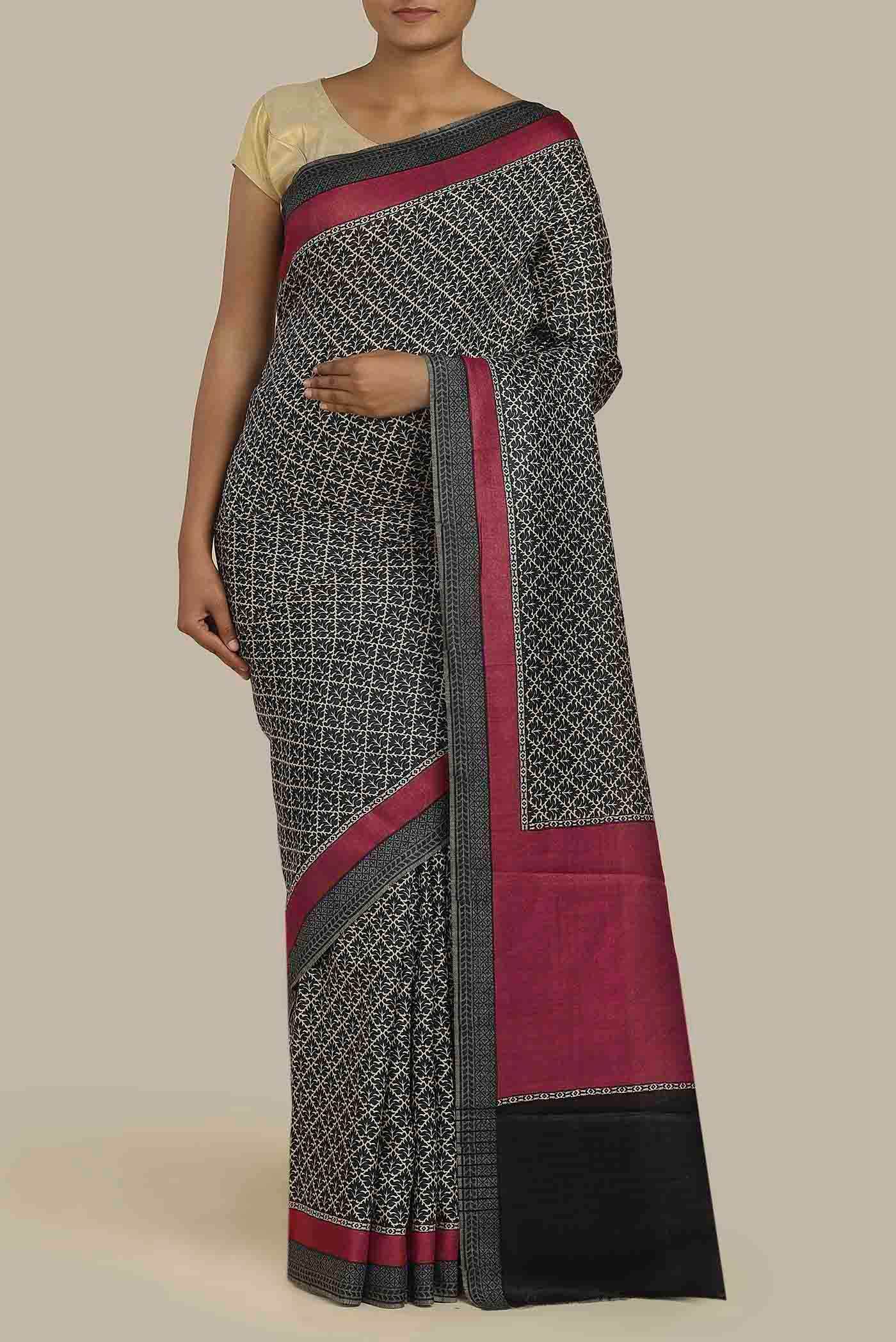 Black Pashmina Silk Saree