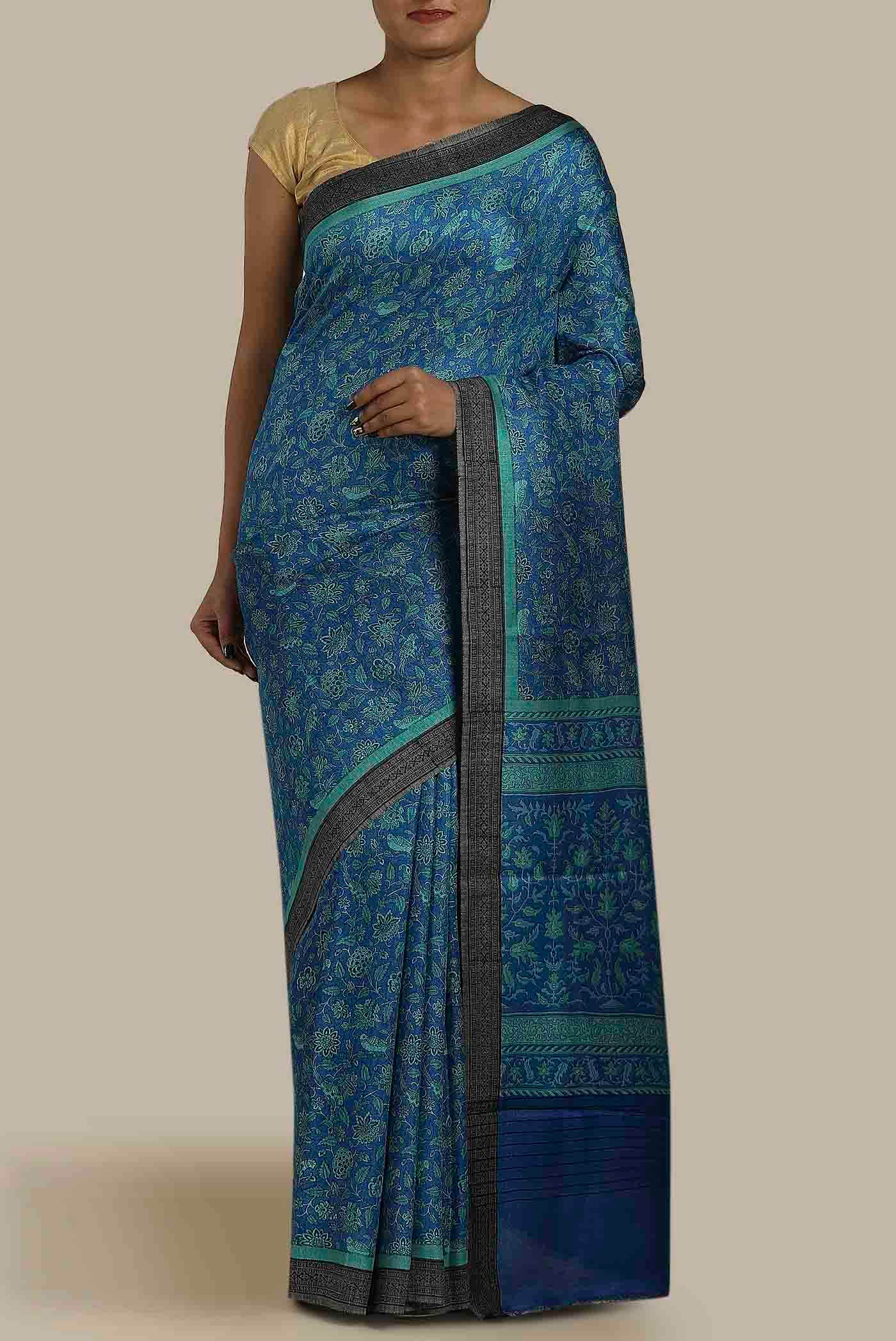 Blue Pashmina Silk Saree
