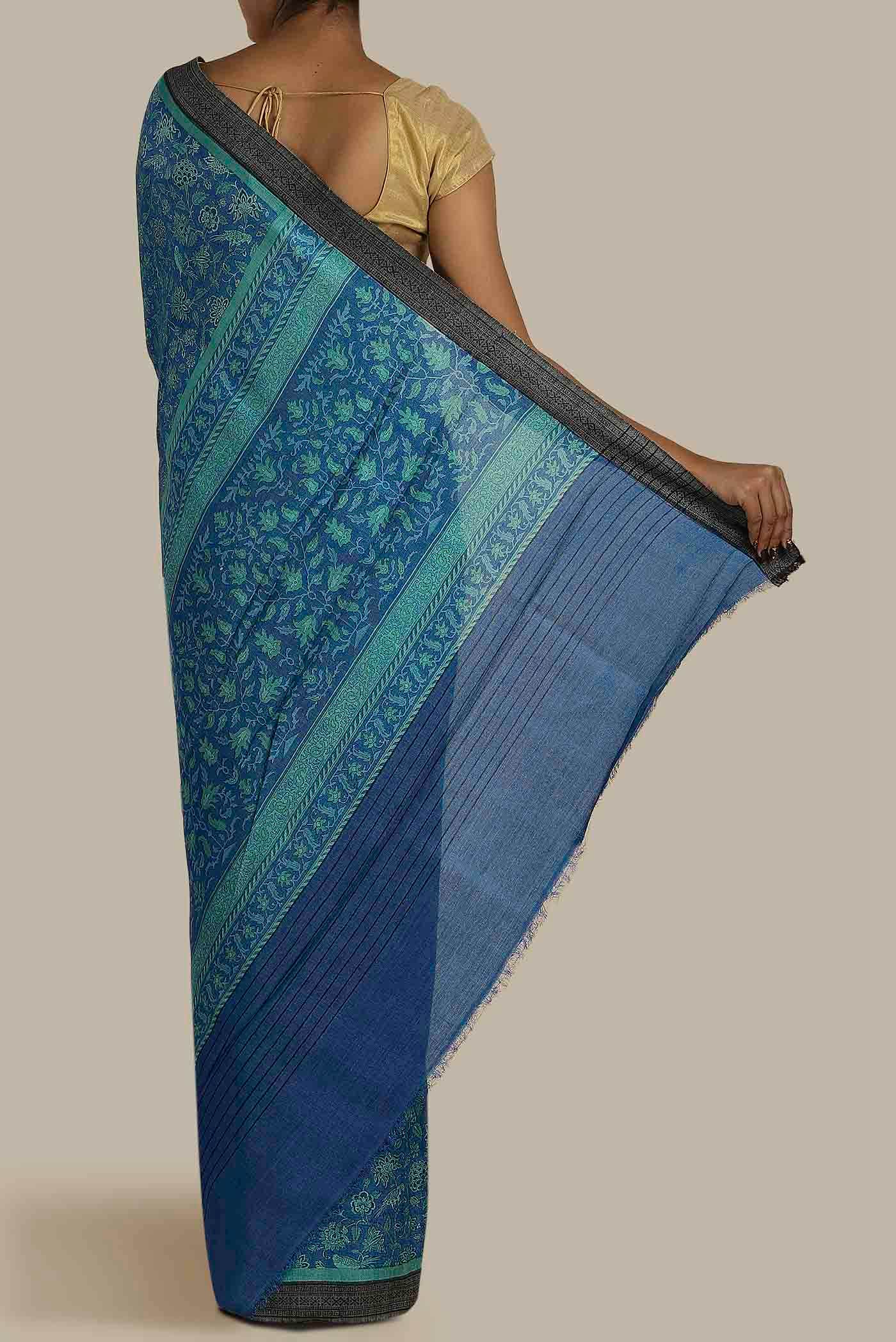 Blue Pashmina Silk Saree