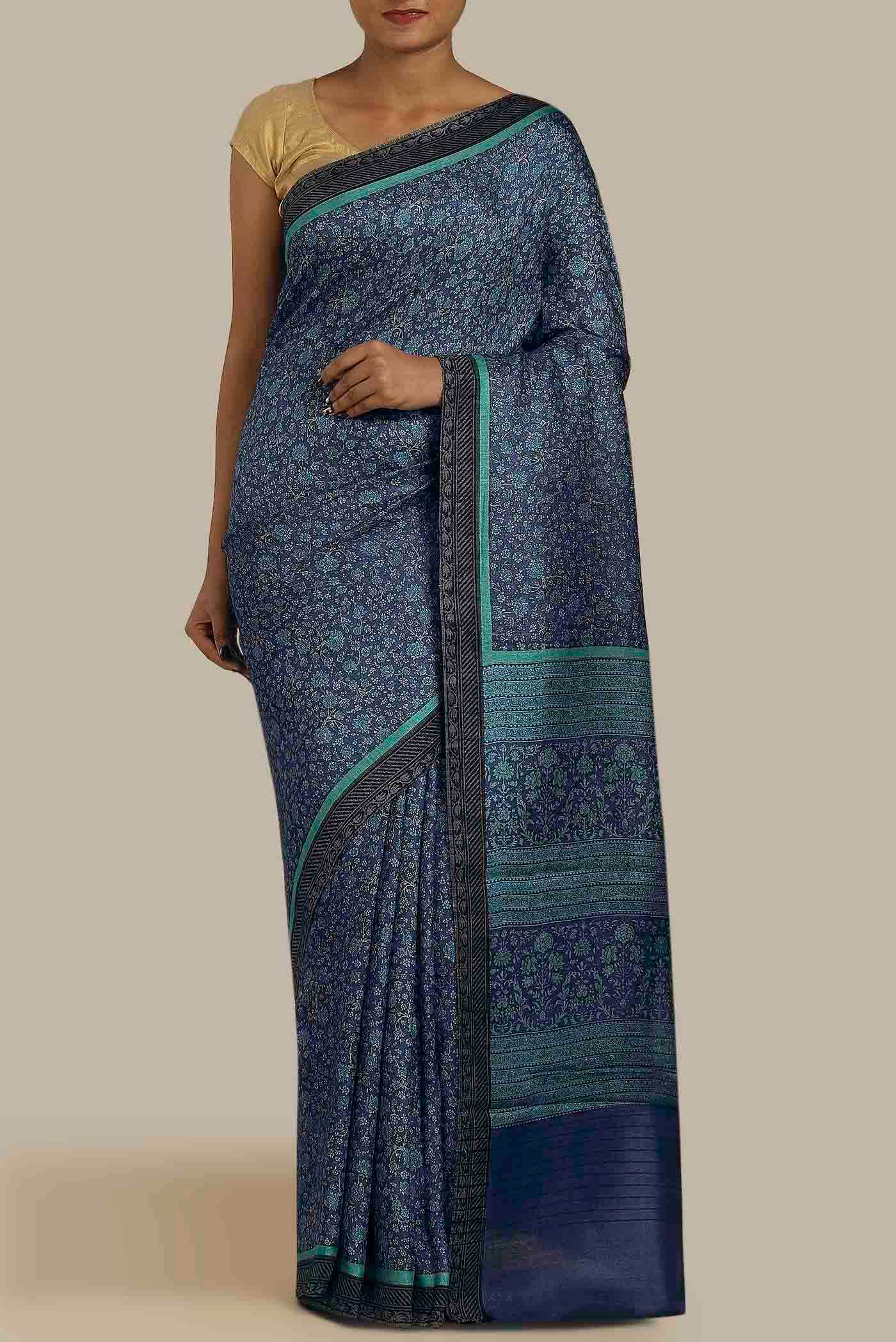 Blue Pashmina Silk Saree