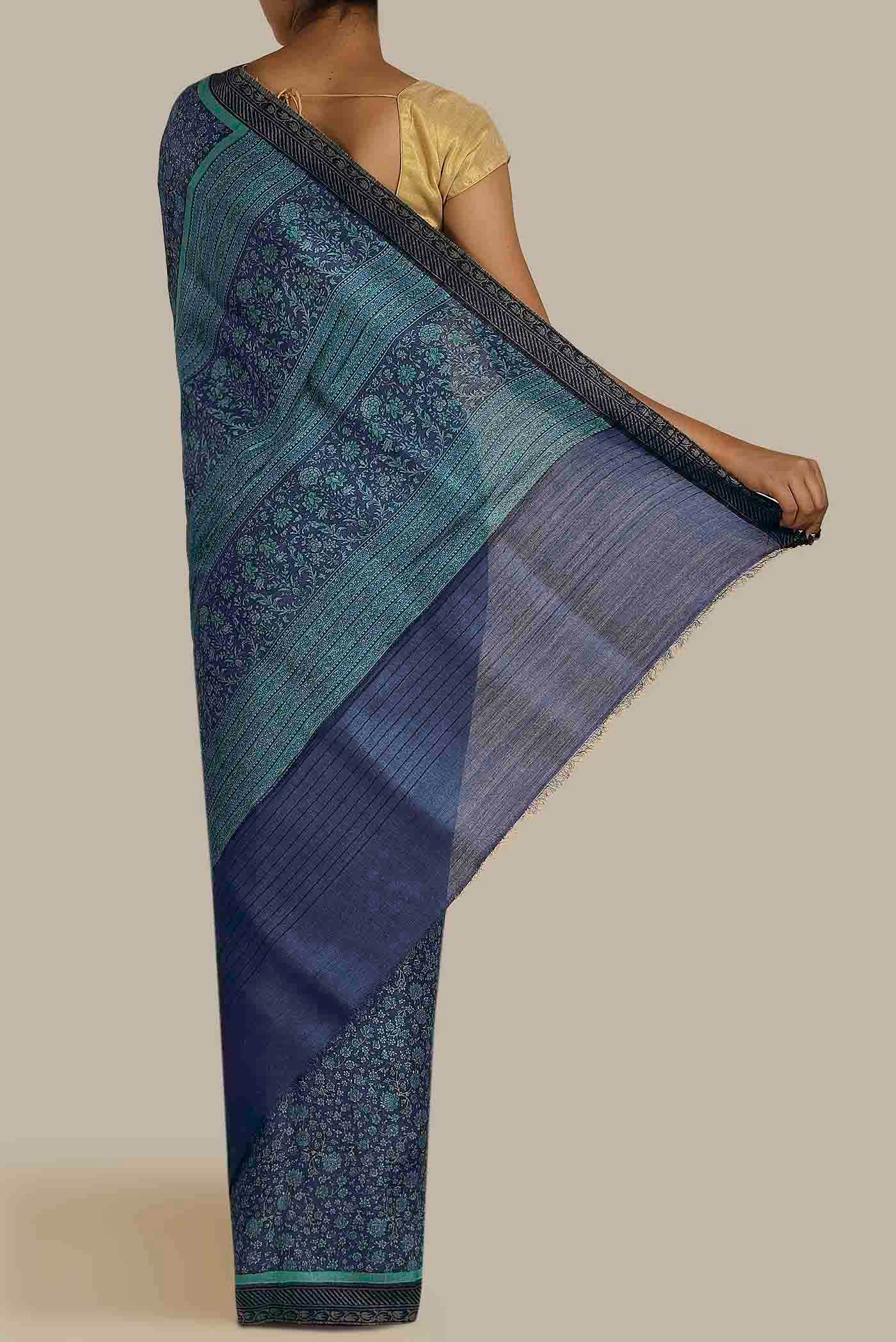 Blue Pashmina Silk Saree