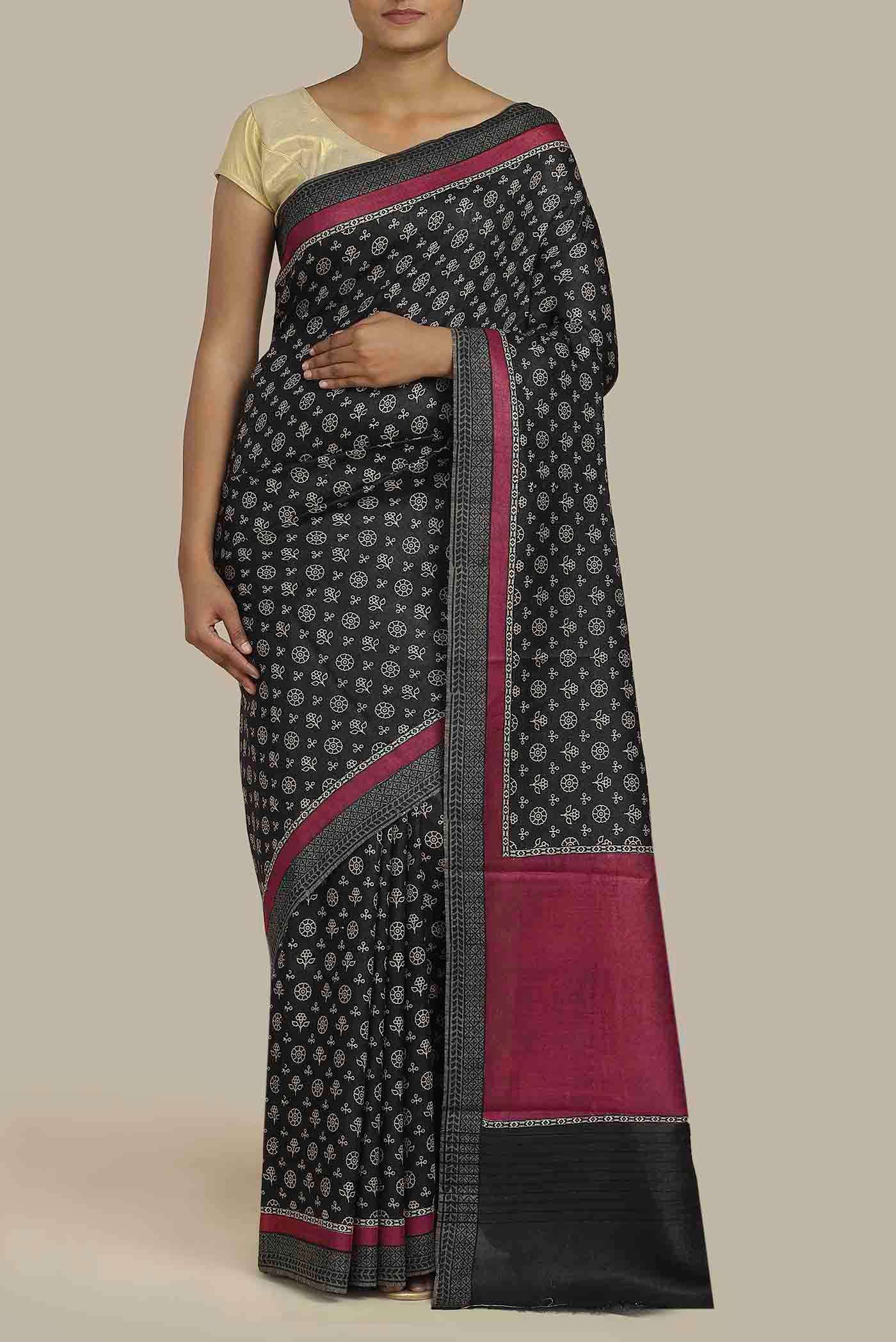Black Pashmina Silk Saree