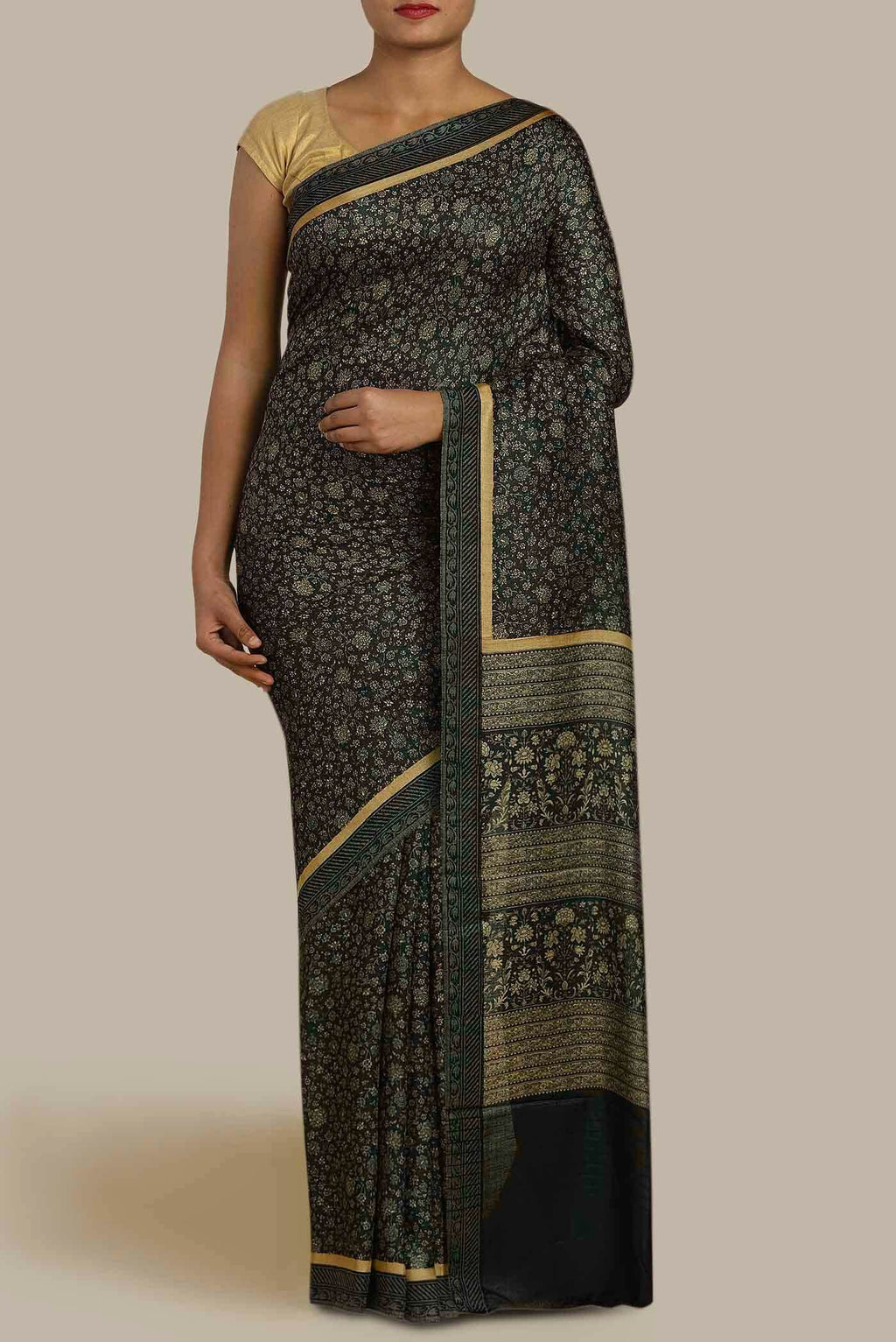 Black Pashmina Silk Saree