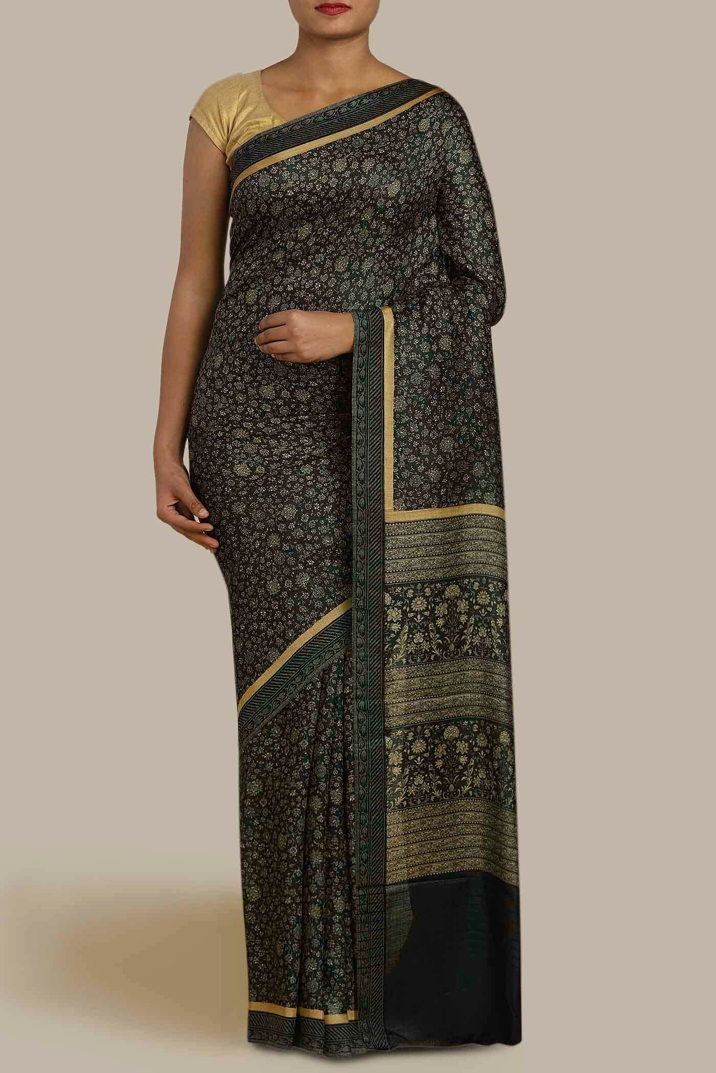 Black Pashmina Silk Saree