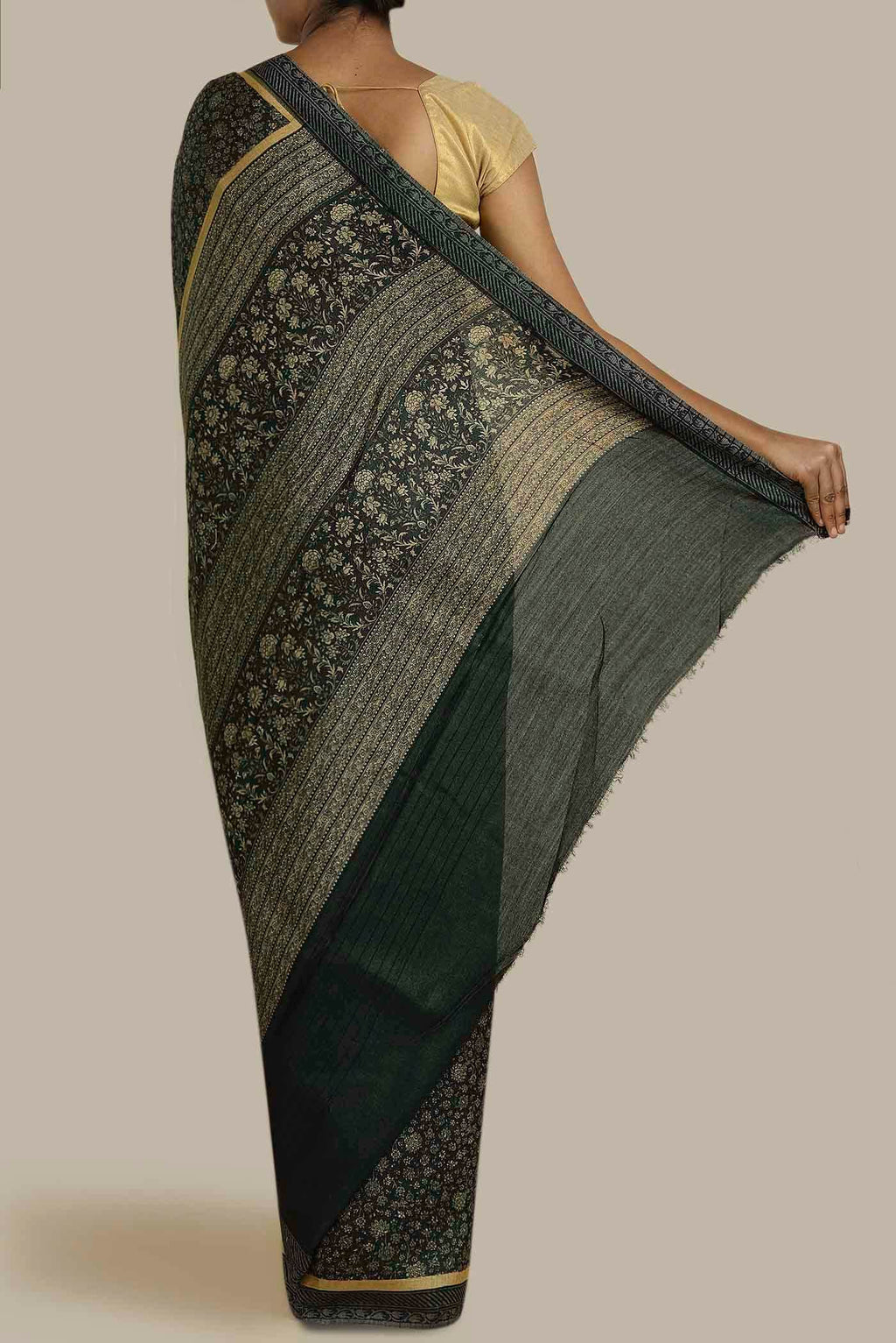 Black Pashmina Silk Saree